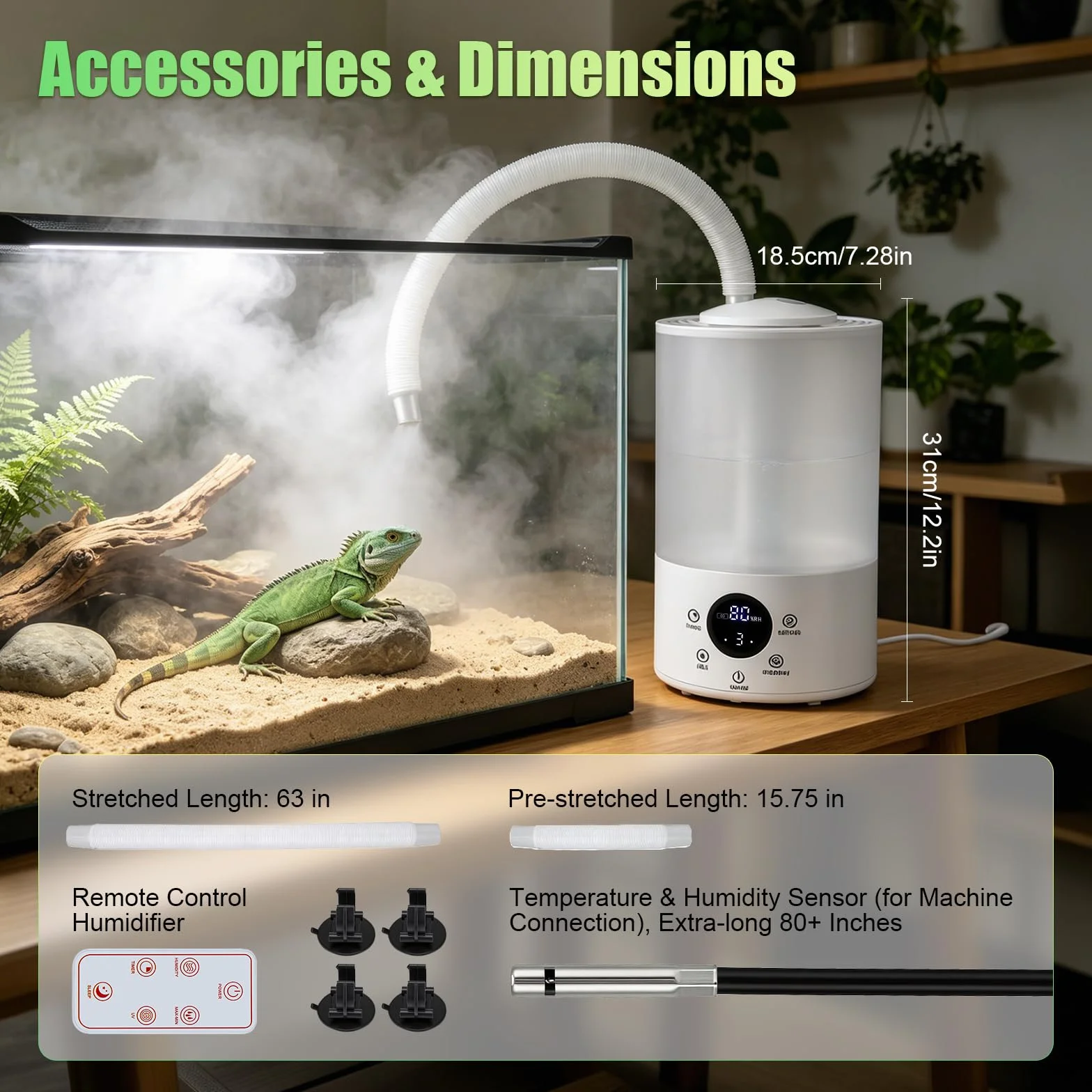 Humidificateur pour Reptiles 4L, Brumisateur Terrarium avec Capteur d'Humidité, Minuterie, Double Tuyau Extensible