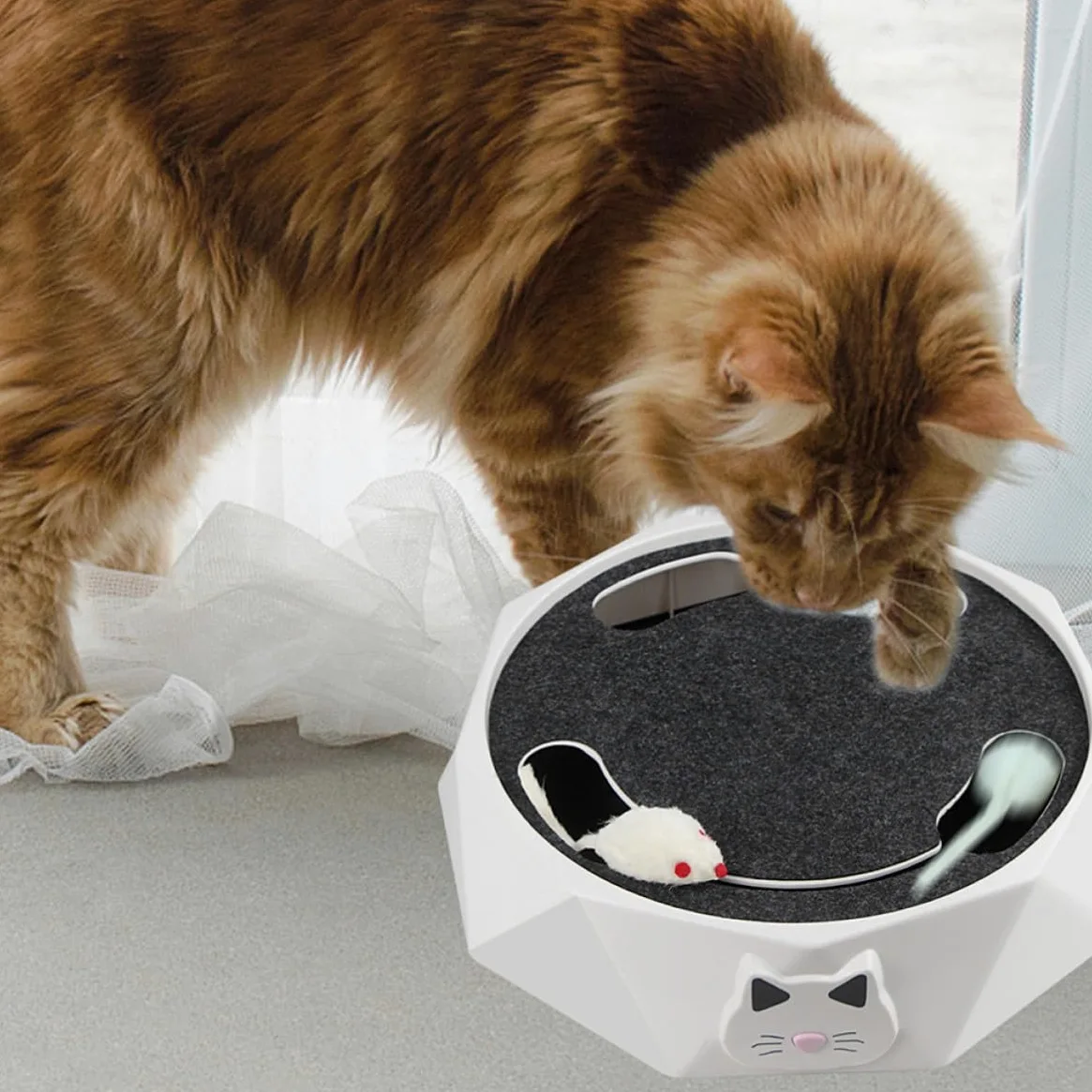 Interactif pour Chaton Souris Électrique Blanche Simulant L'action de Fouissage pour Stimuler L'instinct de Chasse et Exercice en Intérieur avec 3 Piles AA
