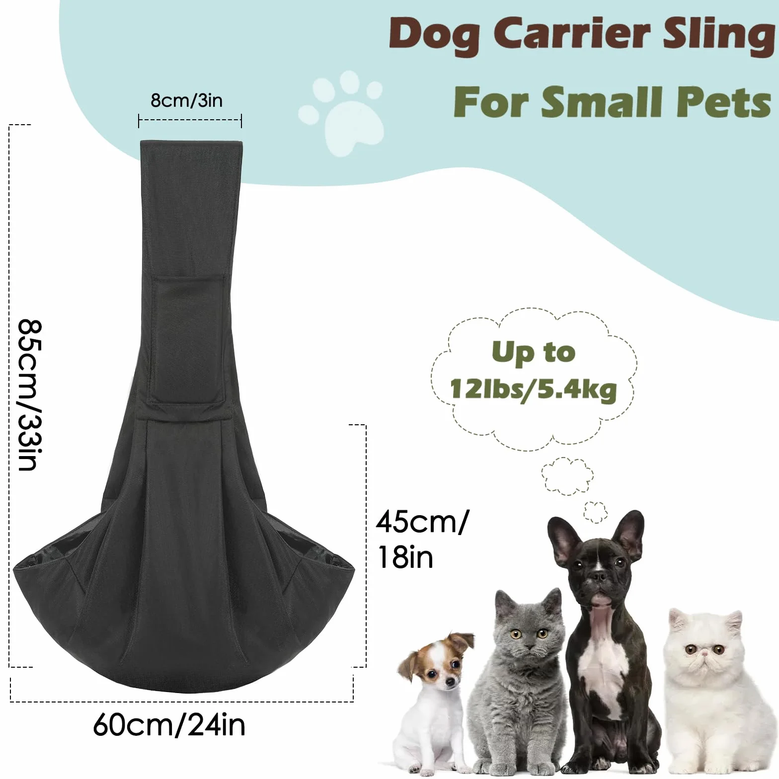 Pawaboo Porte-bébé pour Petits Chiens, Porte-Chien Réversible à Mains Libres pour Petits Chiens et Chats, Portes-Chien avec Harnais de Sécurité, Essentiels pour Chiots, Noir