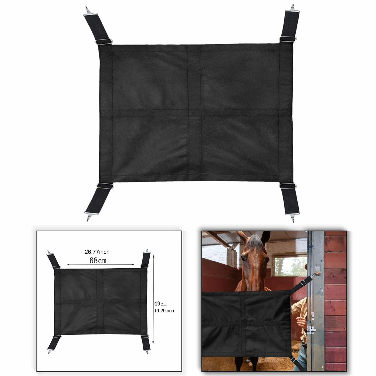 Barrière de Box pour Chevaux avec Crochets à Ressort Porte de Box en Maille Clôture Robuste