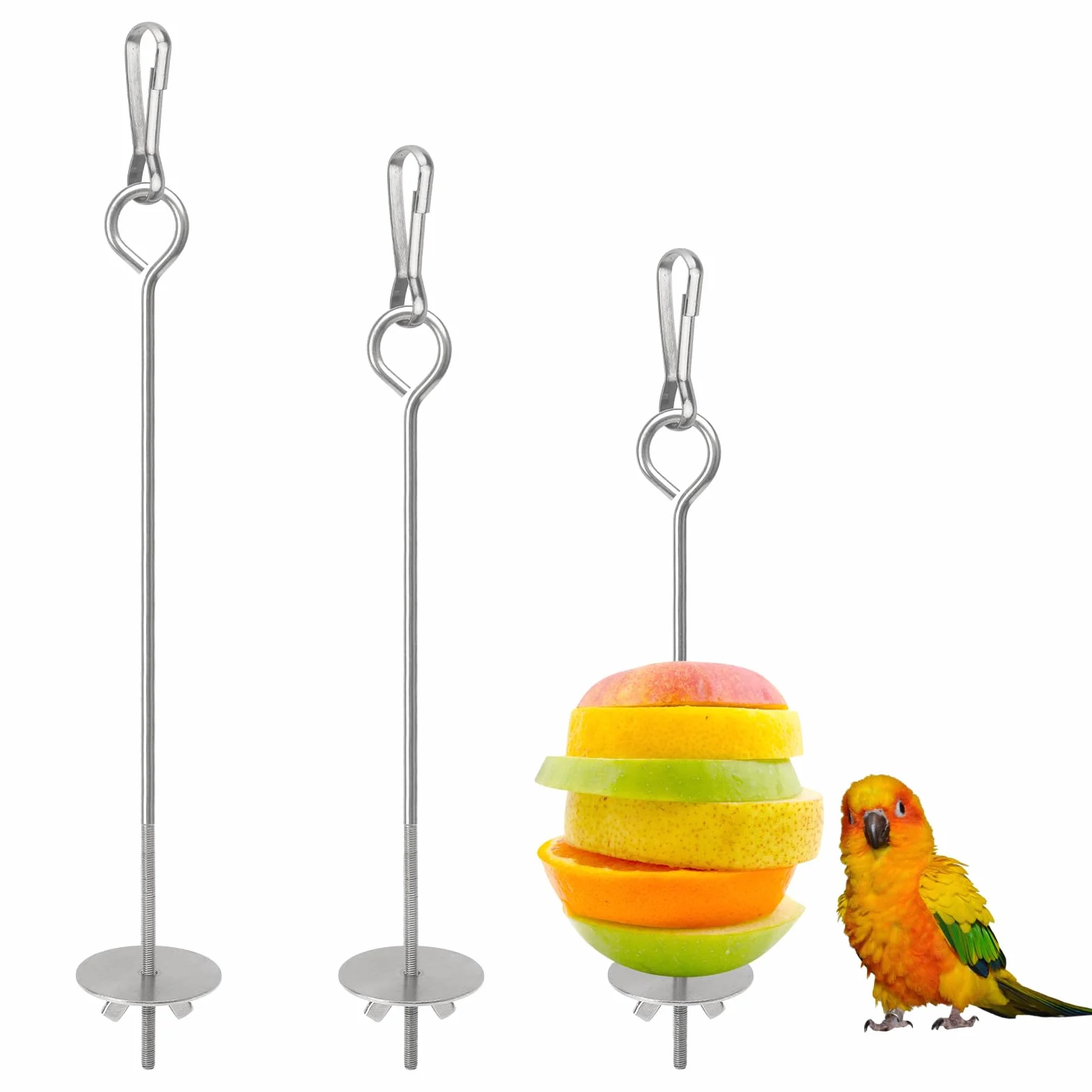 Mangeoire pour oiseau en acier inoxydable 3 pièces brochette de légumes et fruits