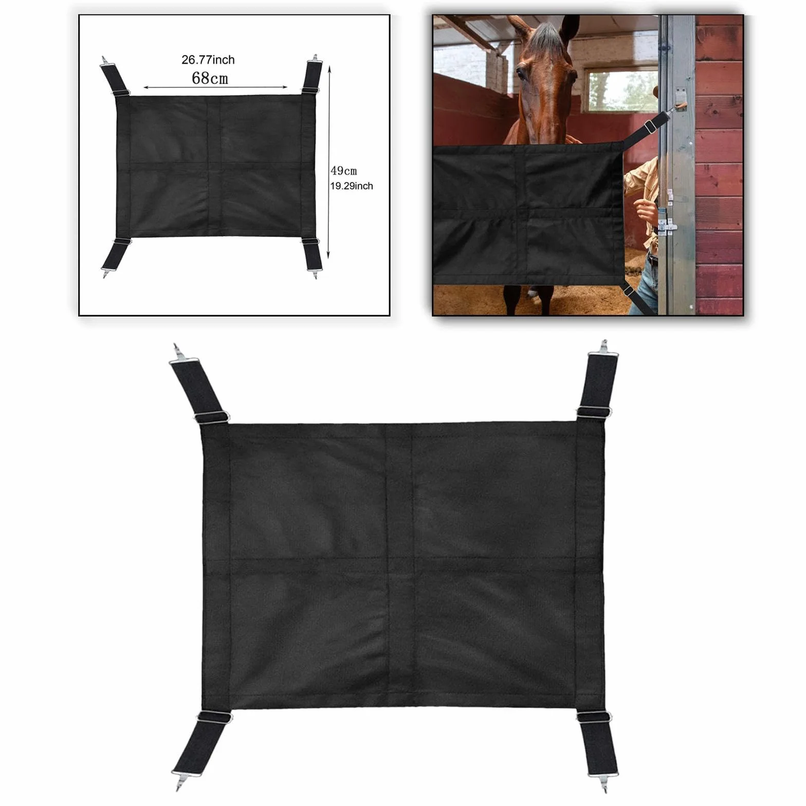 Barrière de Box pour Chevaux avec Crochets à Ressort Porte de Box en Maille Clôture Robuste