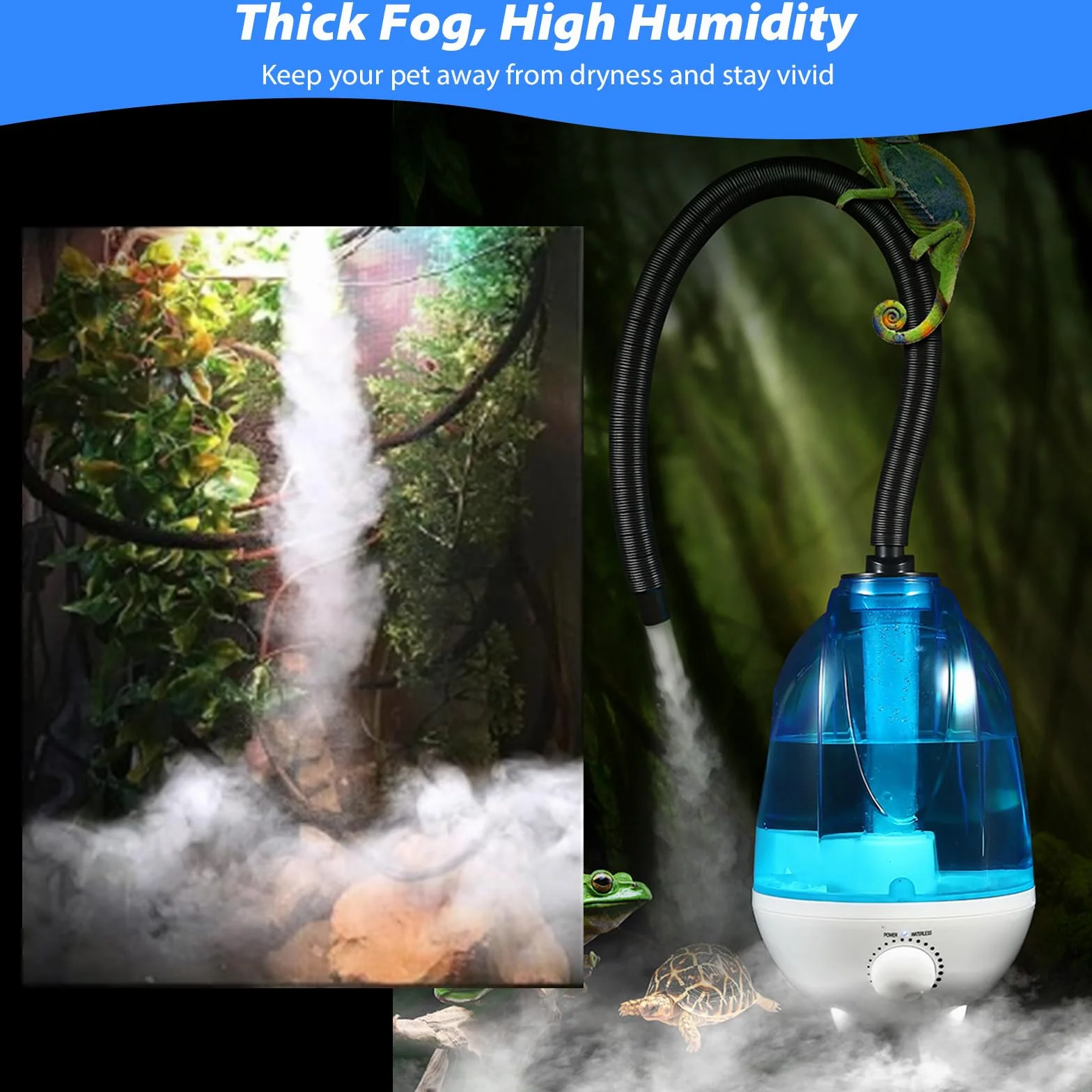 Brumisateur pour Terrarium 4L - Générateur de Brume 300mL/h avec 7 Couleurs de Veilleuse - Humidificateur Ultrasonique pour Reptiles