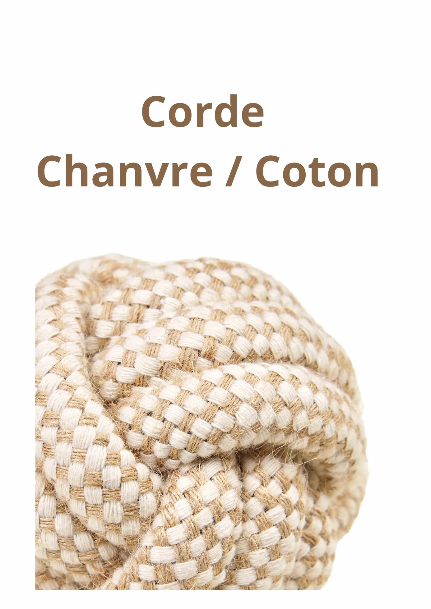 La cordeline Jouet Chien Corde Coton Chanvre Naturel, à Macher, Jouet interactif pour Chien Chiots - Lance Balle 41cm, Beige