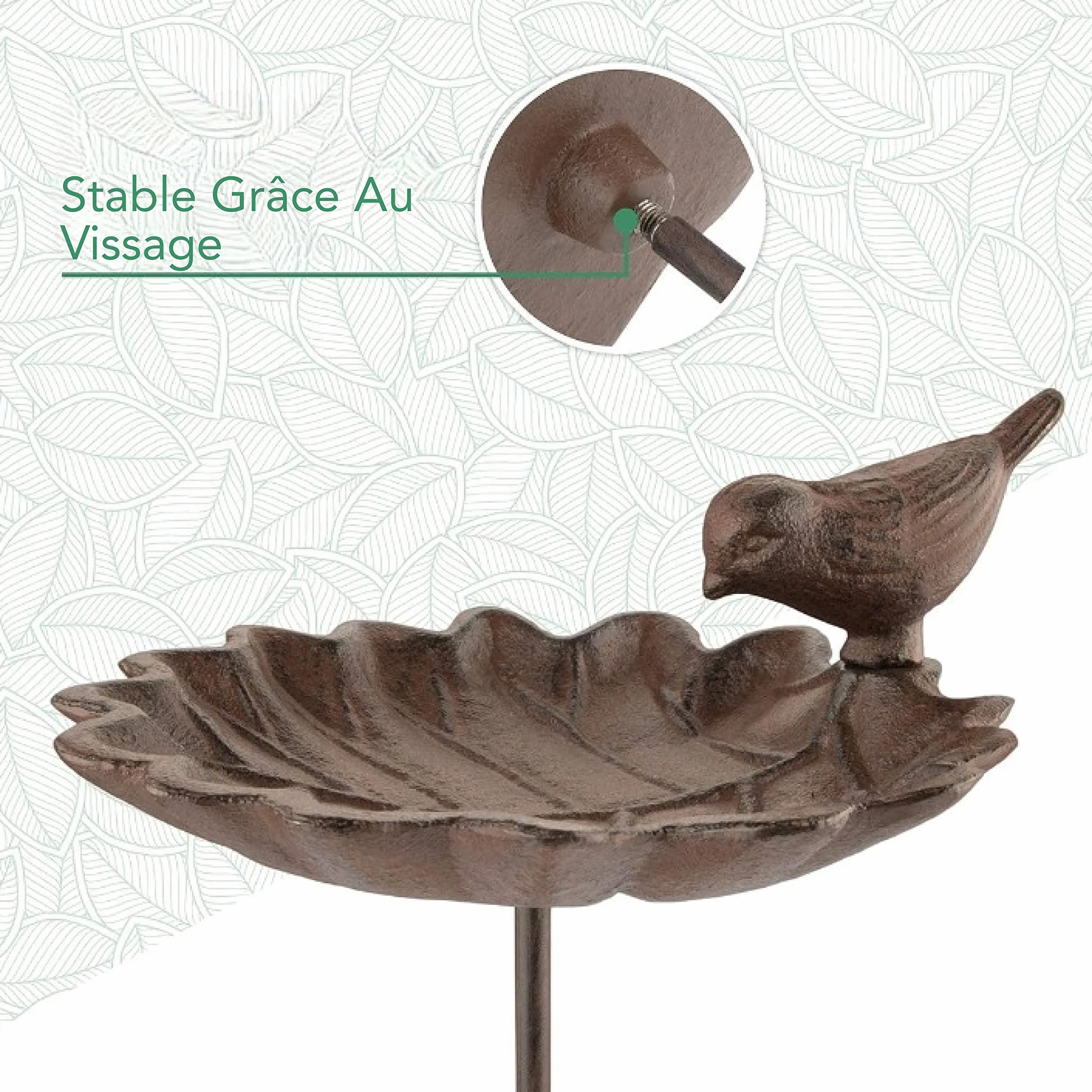 Abreuvoir Oiseaux Exterieur sur Pied Résistant aux Intempéries Bain Mangeoire Oiseaux Sauvage Jardin Forme Feuille