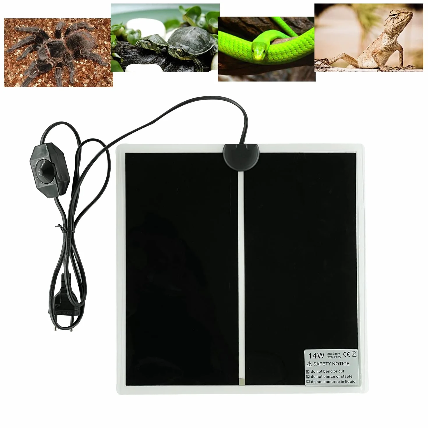 Tapis Chauffant Reptile 14W 28x28CM Coussin Chauffant Terrarium Réglable avec Contrôle de la Température