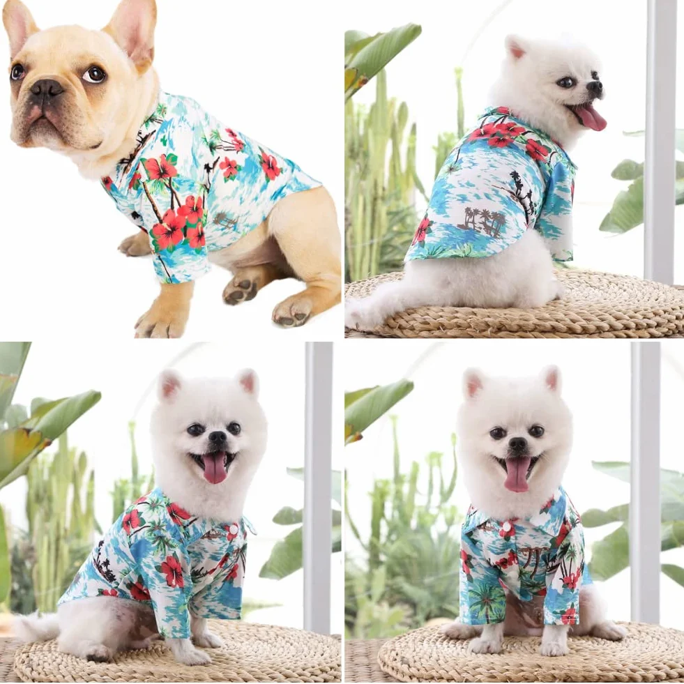 Chemise hawaïenne chien t-shirt d'été confortable beach resort style vêtements pour animaux petits à moyens chiens chats M