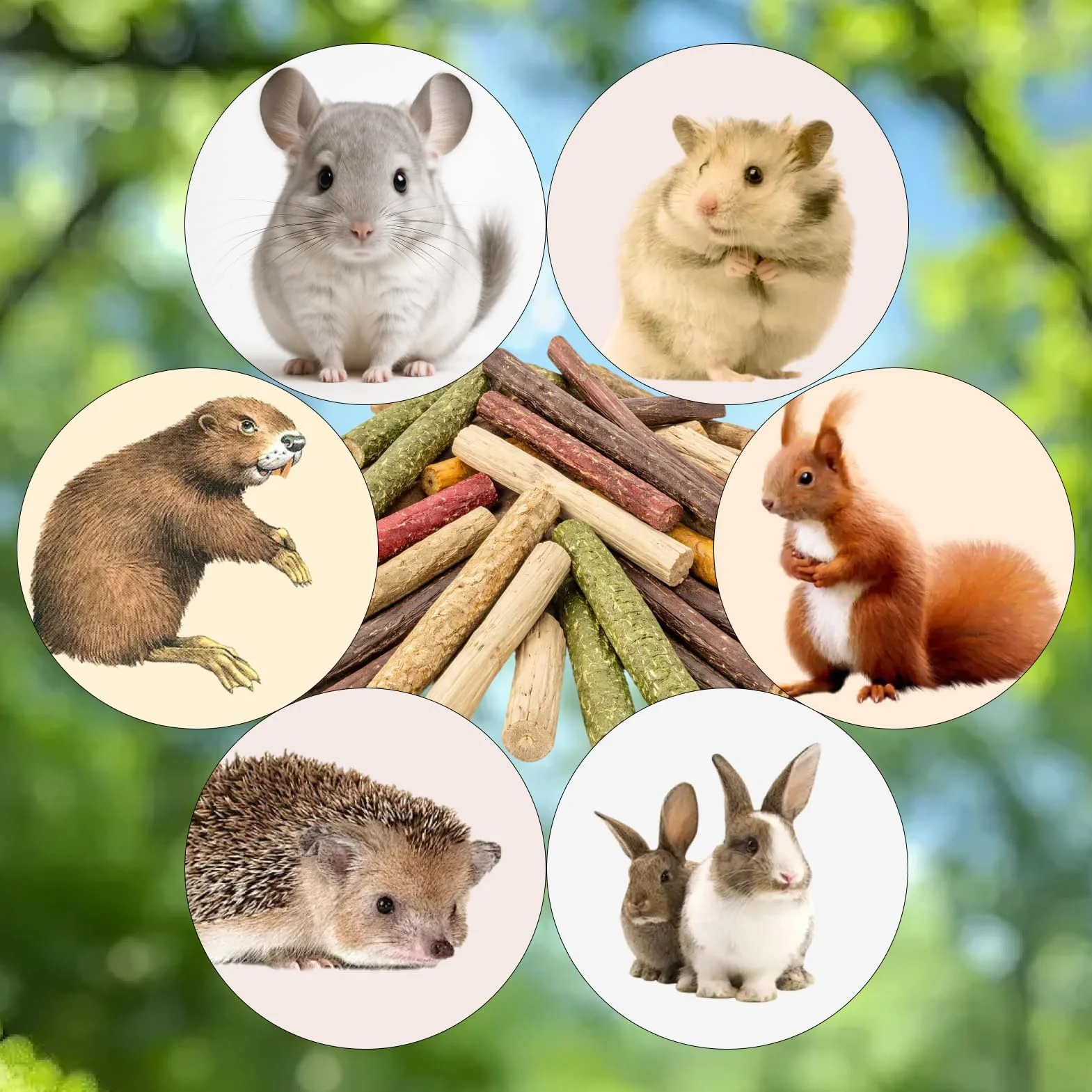 Baton de Pommier Foin Timothy Bambou Lapin Naturelle, Bâton de Dentition 120g pour Animaux