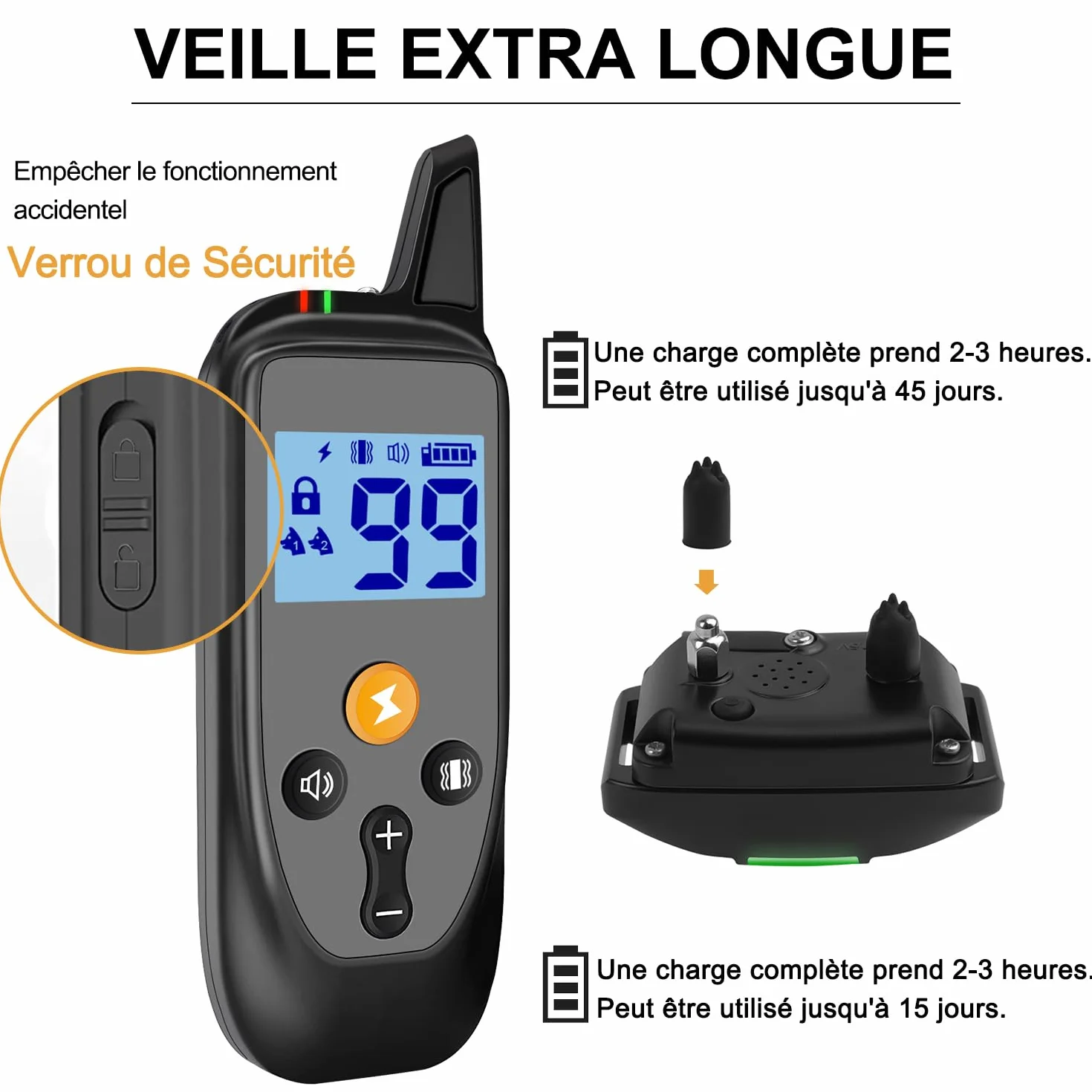 Collier de Dressage pour Chien Télécommande 3 Modes Bip Vibration Choc Portée 1000m Étanche IP67 Réglable 12-65cm Recharge Rapide
