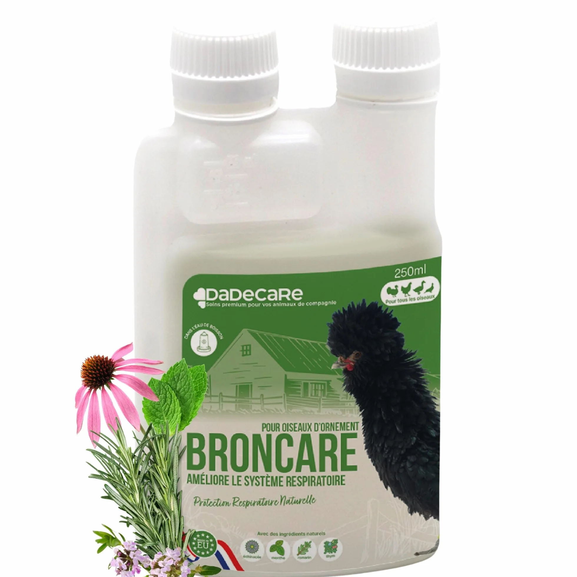 Broncare Respiratoire 250 ml ADEC - Huiles Essentielles Poules Volailles Oiseaux Exotiques