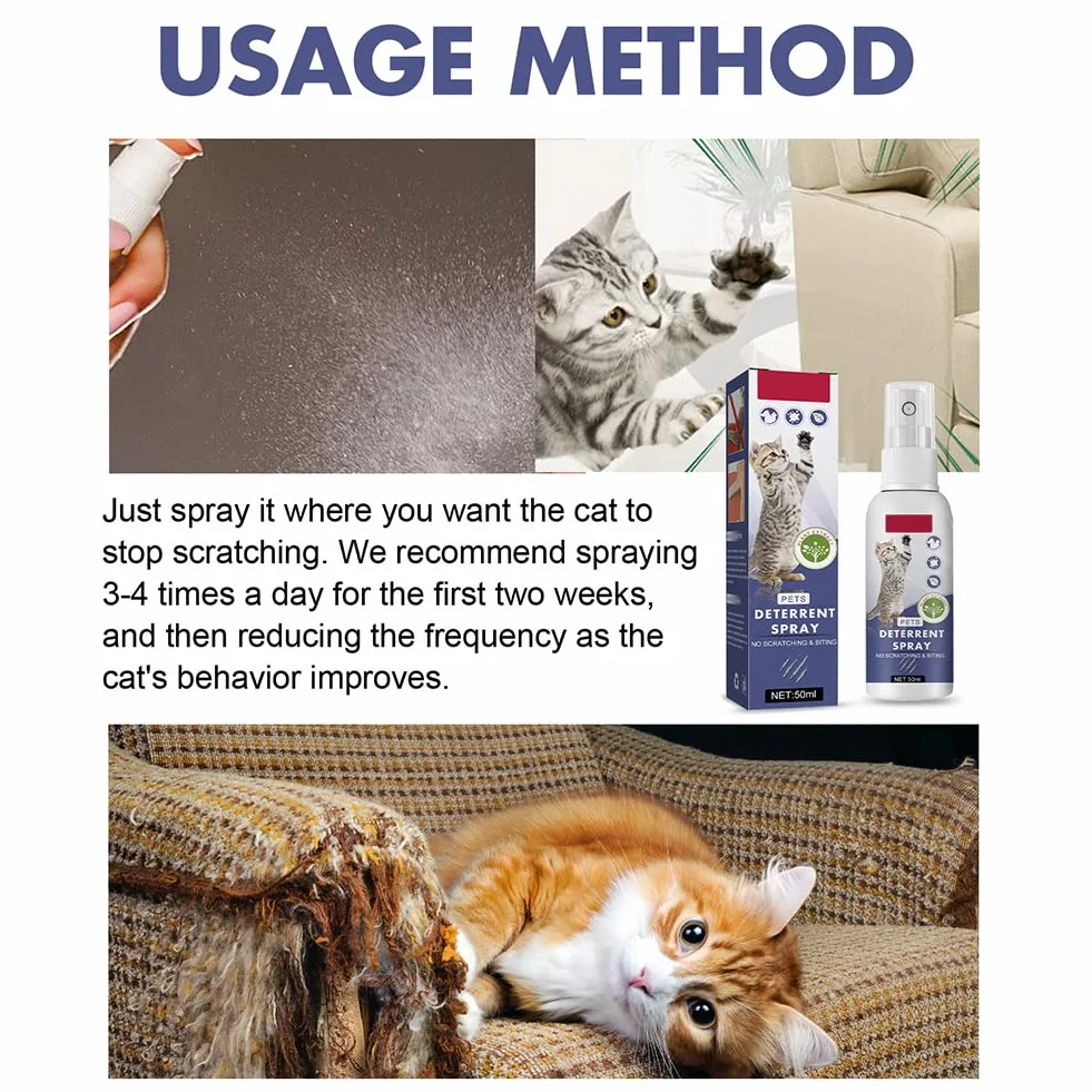Spray Anti Griffure Chat,Spray Anti Griffure,Spray Anti Griffure Chat Canapé,Spray éducateur pour Chat,Protecteur de Meubles Contre Les Rayures de Chat,Protège Vos Rideaux,Canapés,Tapis,Meubles,50ml