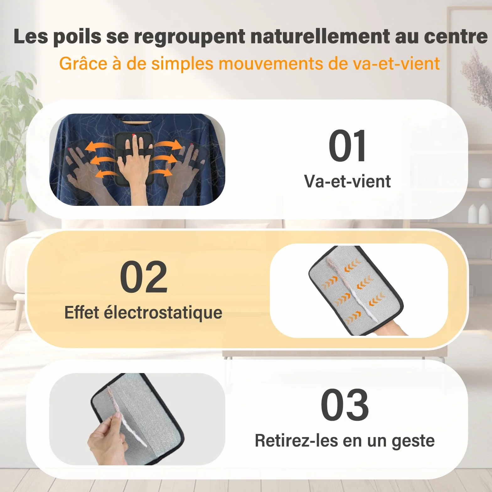 Gant Anti Poils Animaux Amélioré Réutilisable Électrostatique pour Meubles, Vêtements & Tapis