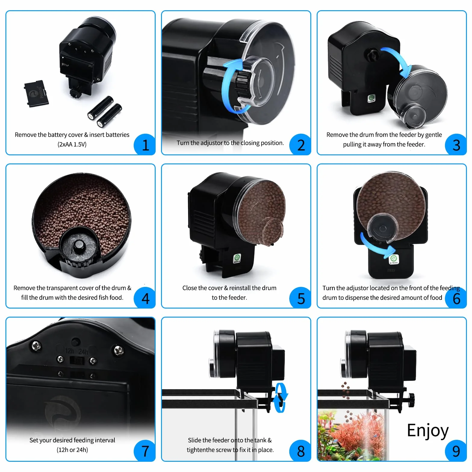 Podazz Distributeur automatique de nourriture pour poissons Mangeoire aquarium minuteur AF-2003D