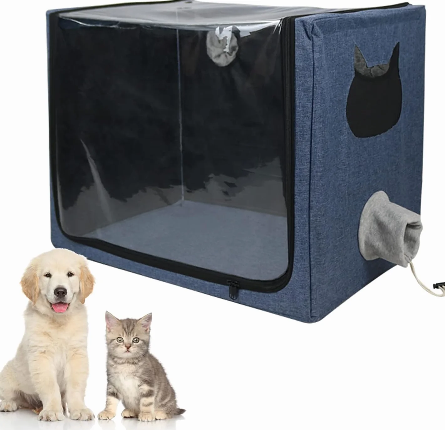 Boîte d'Atomisation Animaux Compagnie, Cage ICU Oxygène Chat Chien Pliable Traitement Respiratoire