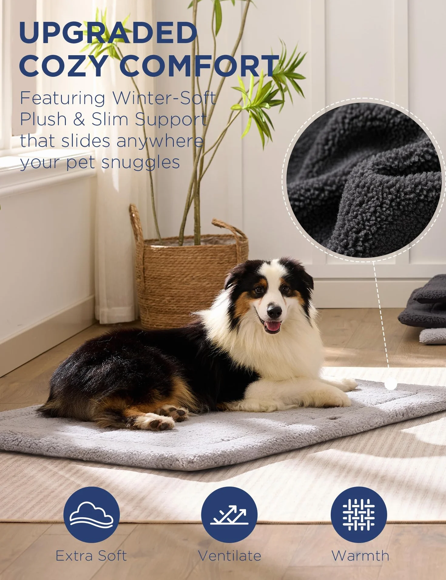 Joydeco Tapis de cage pour chien à profil bas réversible lavable polaire ultra douce taille M 121,9 cm