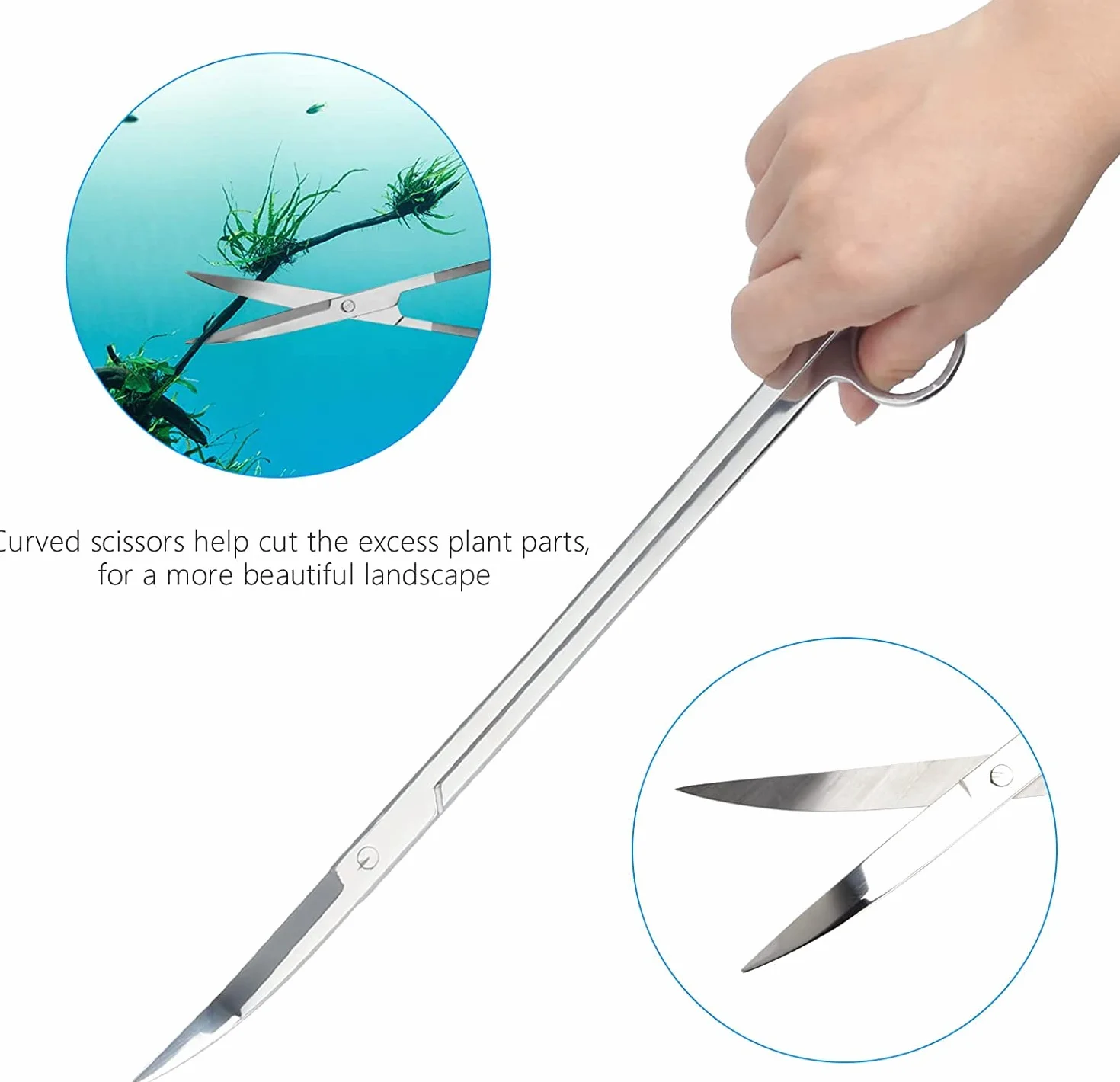 Kit 4 en 1 pour aquarium en acier inoxydable 38 cm argenté - Pince à épiler, Ciseaux, Spatule