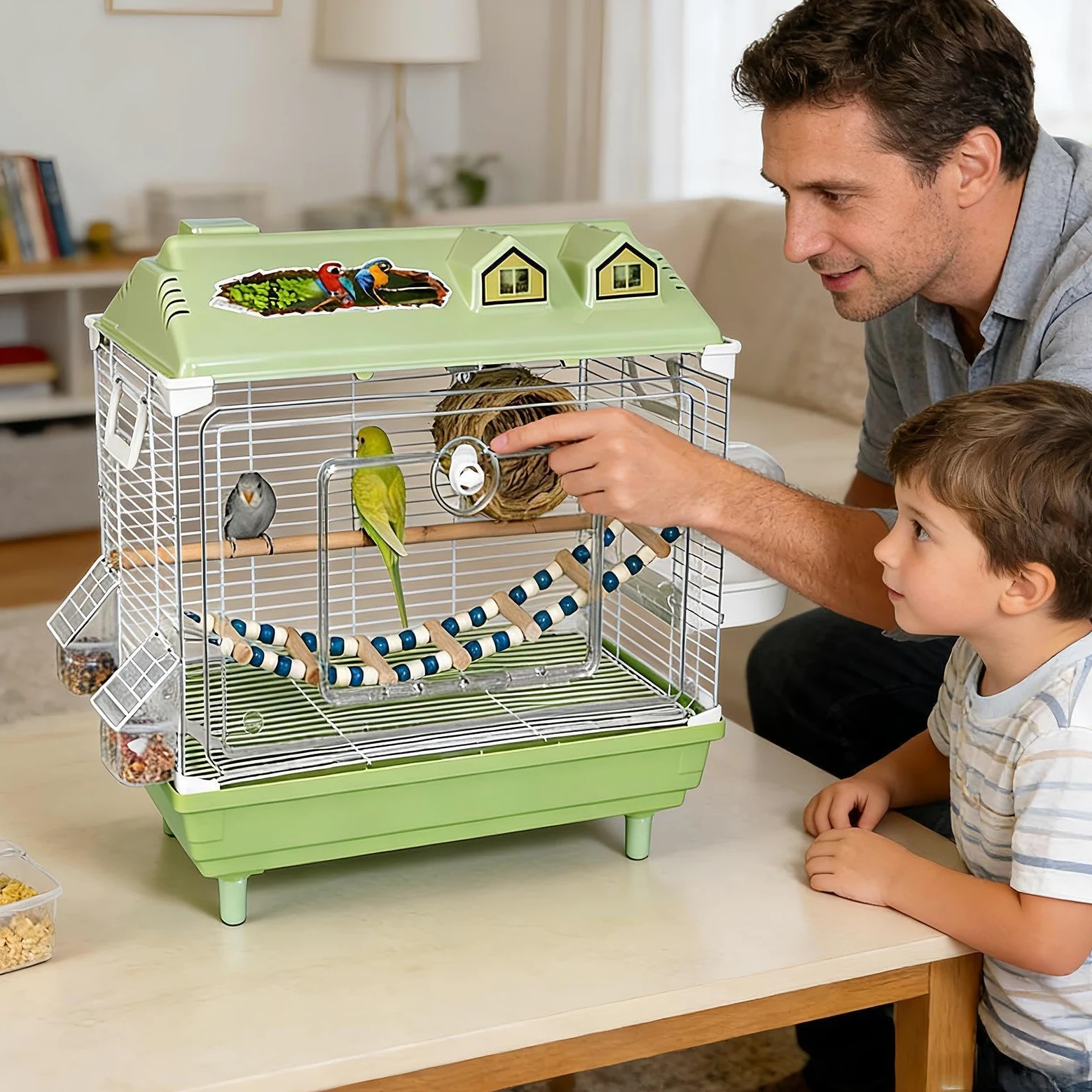 Cage pour Calopsitte Transporteur Transparent Portable pour Calopsittes | Habitat Pour Perruches Avec Perche En Bois pour Perroquets Cacatoès Aras Conures et Canaris d'Intérieur