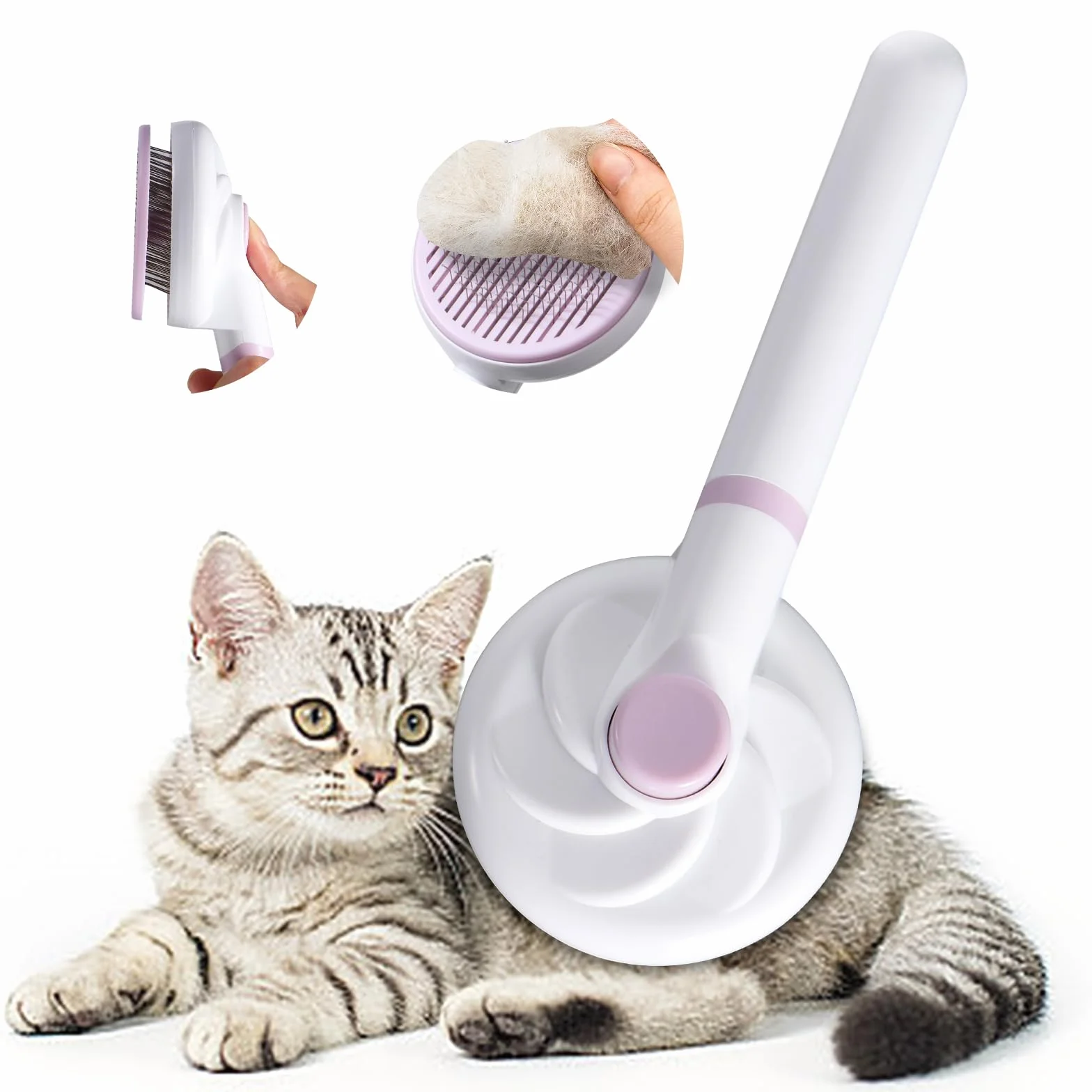 Brosse Chat Anti-Poils Poignée Amovible Toilettage Chats Poils Longs/Courts Violet
