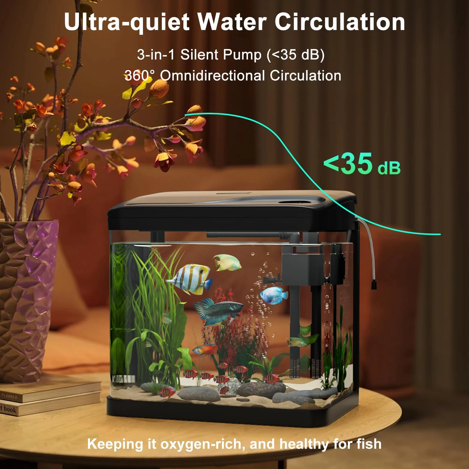 Aquarium Complet en Verre avec Éclairage LED Pompe Filtre Décoration Table Bureau 15L