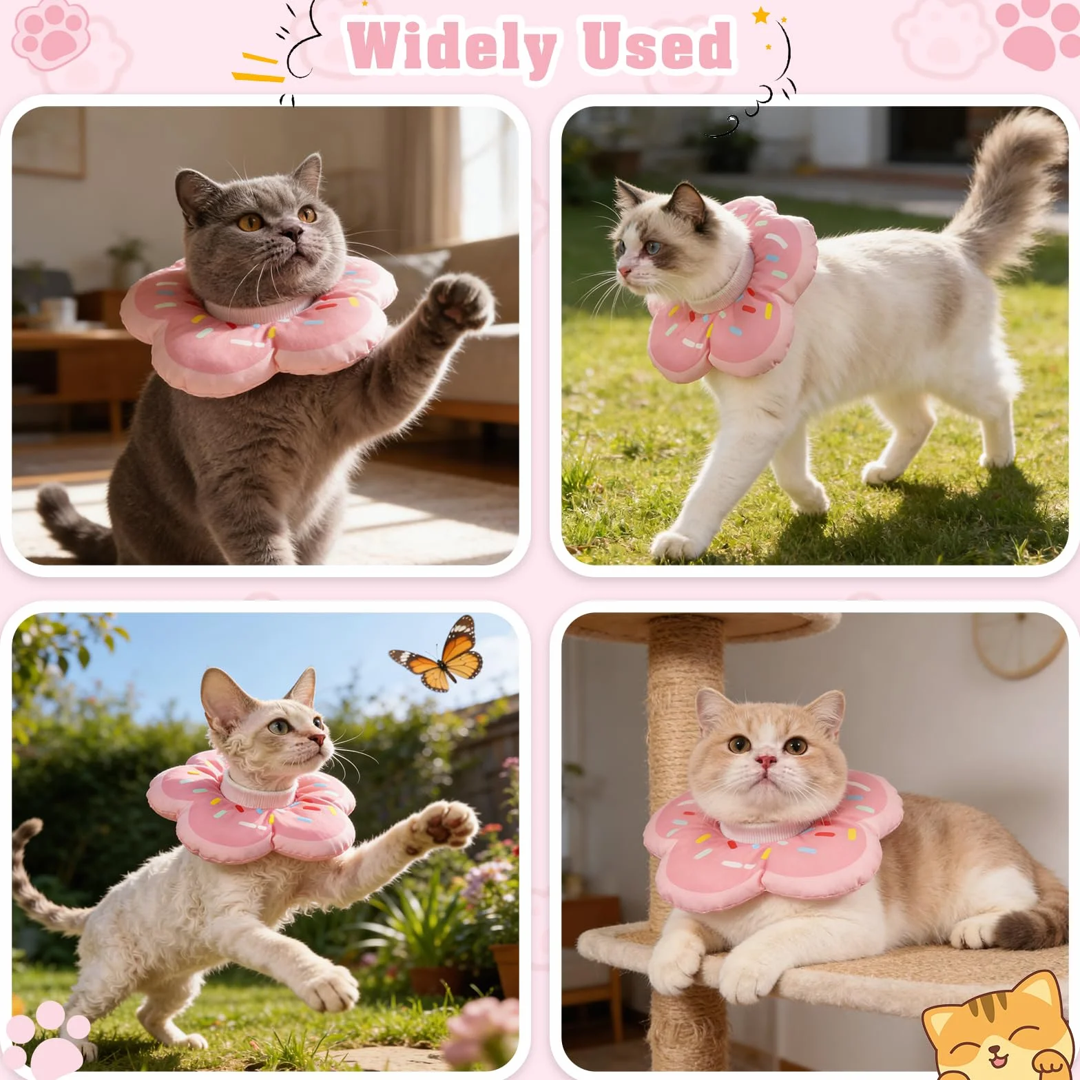 Collier Anti Léchage pour Chat, Colerette Adjustable Imperméable, Beignet Rose