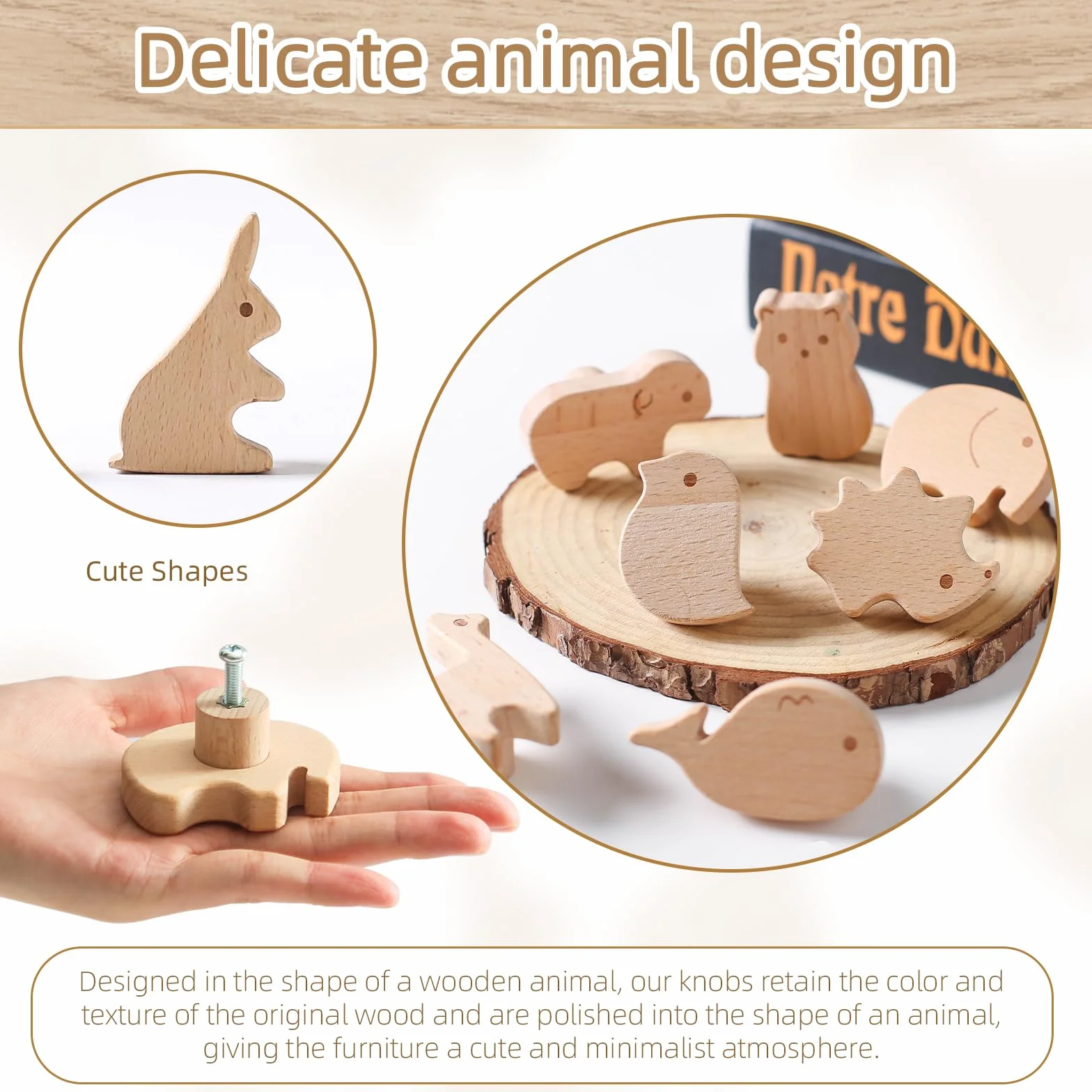 OESSUF Lot de 12 boutons d'armoire en bois pour enfant, Poignée de meuble en forme d'animal