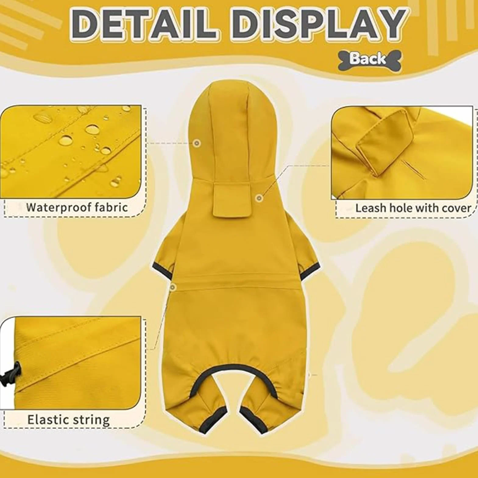 Veste Imperméable pour Chien - Manteau de Pluie Ajustable Jaune avec Capuche