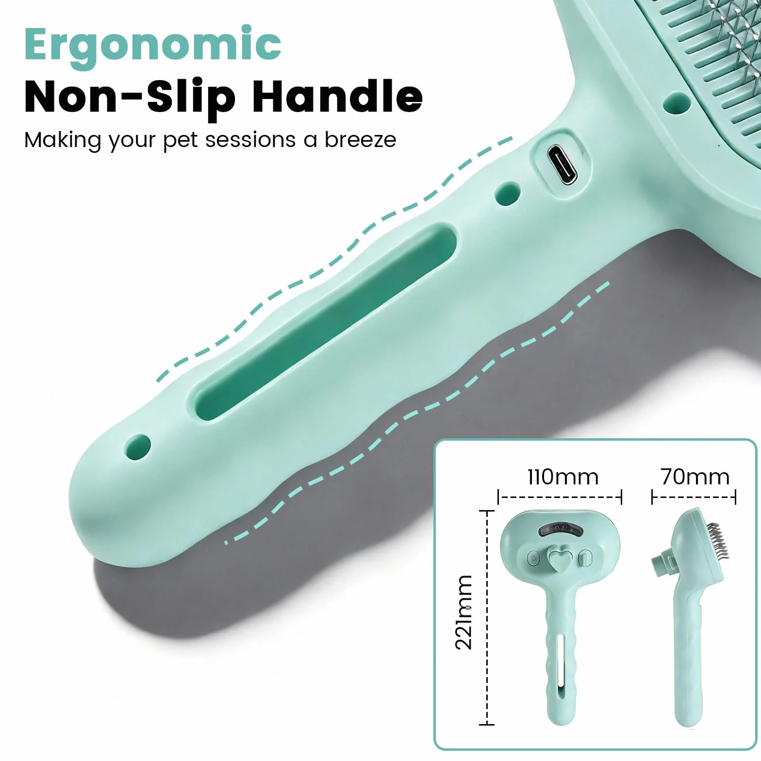 Brosse Autonettoyante pour Poils pour Chien Chat Animaux Peigne Multifonctionnel à Vapeur Vert