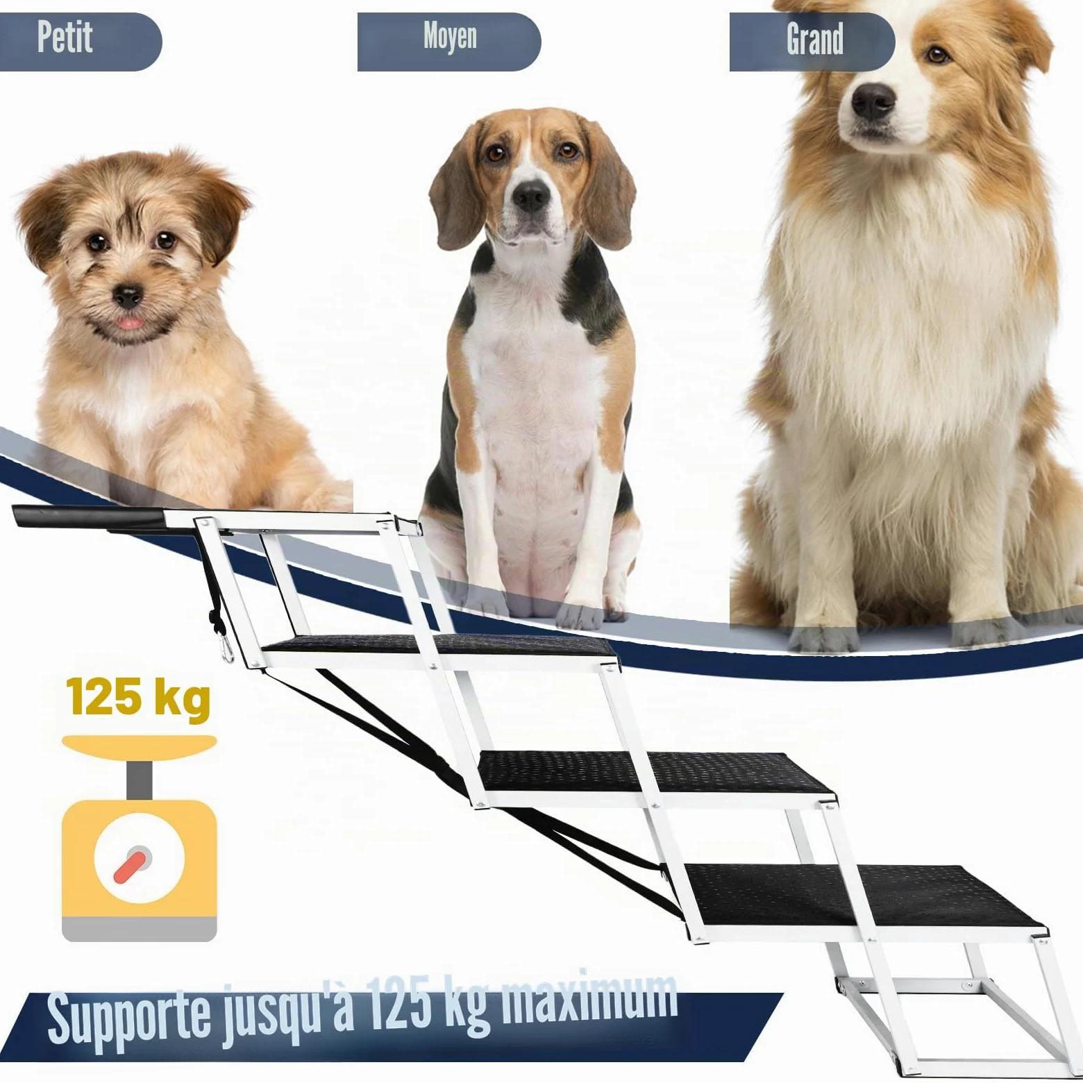 Extra Wide Foldable Dog Car Steps for Large Dogs, Portable Folding Pet Stair Ramp with Non-Slip Rug Surface，Lightweight Dog Ramps for Cars and SUV,Truck, Dog Car Stairs for Large Dogs Up to 115kg