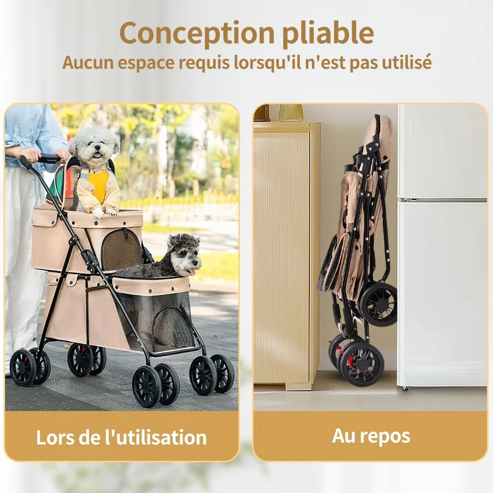 OHMG Poussette double pour chien Chat,3-en-1 Pliable poussette pour 2 animaux jusqu'à 25 kg, Transporteur pour chats,Sac de transport pour cage pour chien,Poussette Buggy,Détachables