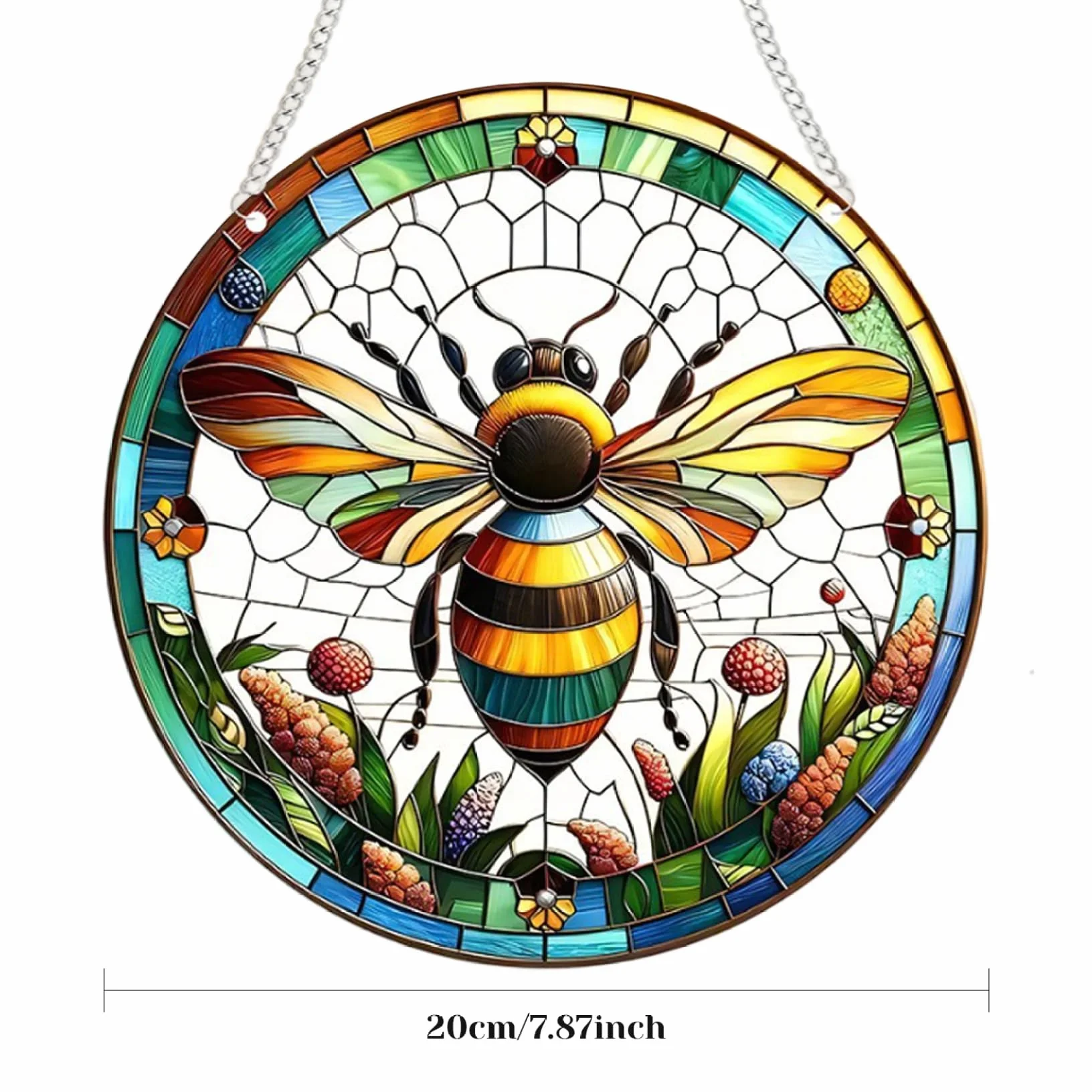 Vitrail Suspendu Abeille Décor Verre 7,87/20 cm pour Maison Jardin