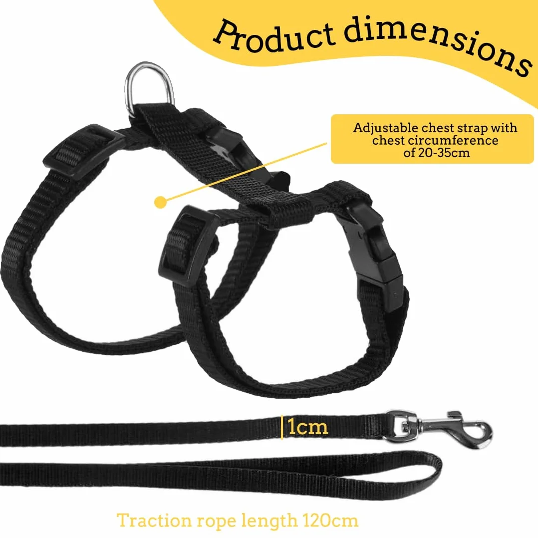 Harnais pour chats réglable noir 120x1cm, harnais et laisse anti-fuite pour chaton petits animaux