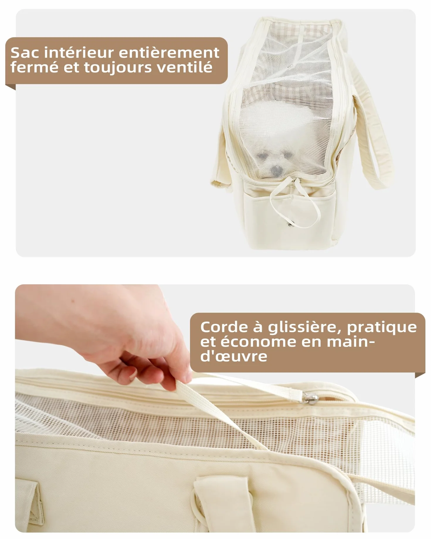 ONECUTE Sac de Transport pour Chat Chien Respirant Pliable Voyage jusqu'à 3 kg Beige