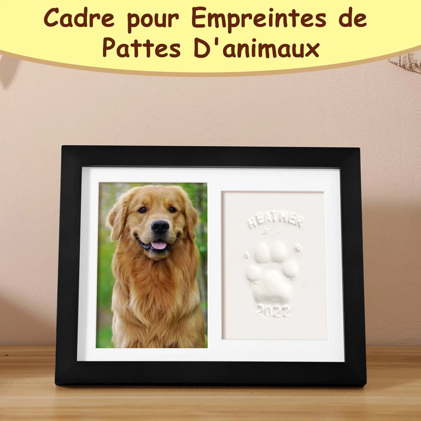 Cadre Photo Empreinte Chien Chat avec Kit d'Impression Argile, Souvenir 6x4 - Noir