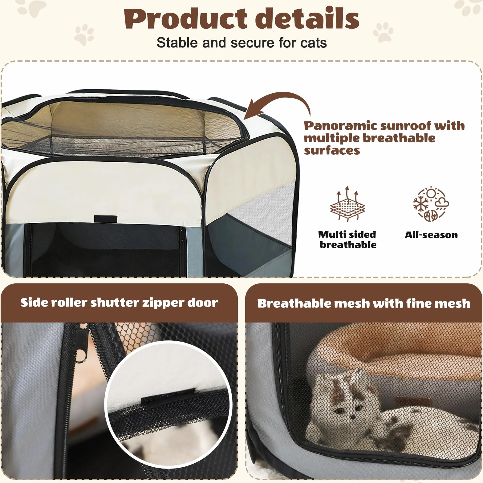 Parc pliable pour chiot 110 x 110 x 60 cm portable beige