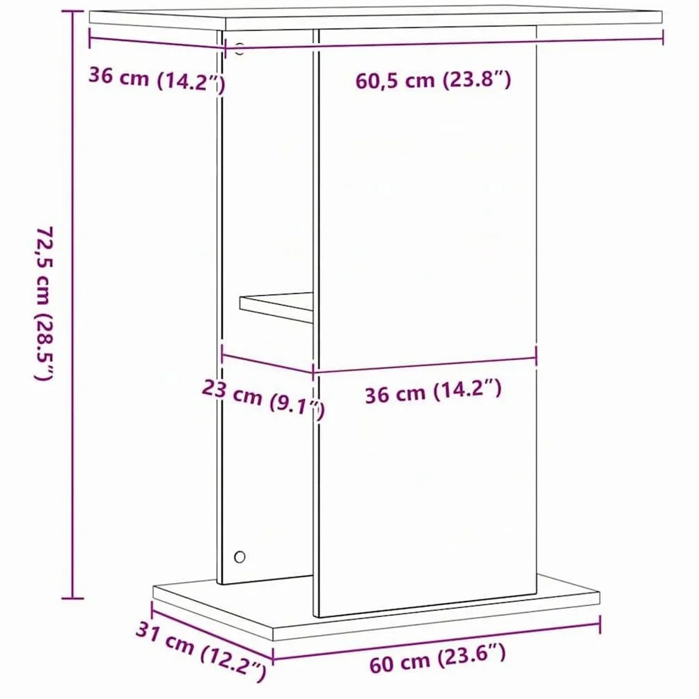 vidaXL Support d'aquarium Chêne Artisanal 36 x 60,5 x 72,5 cm