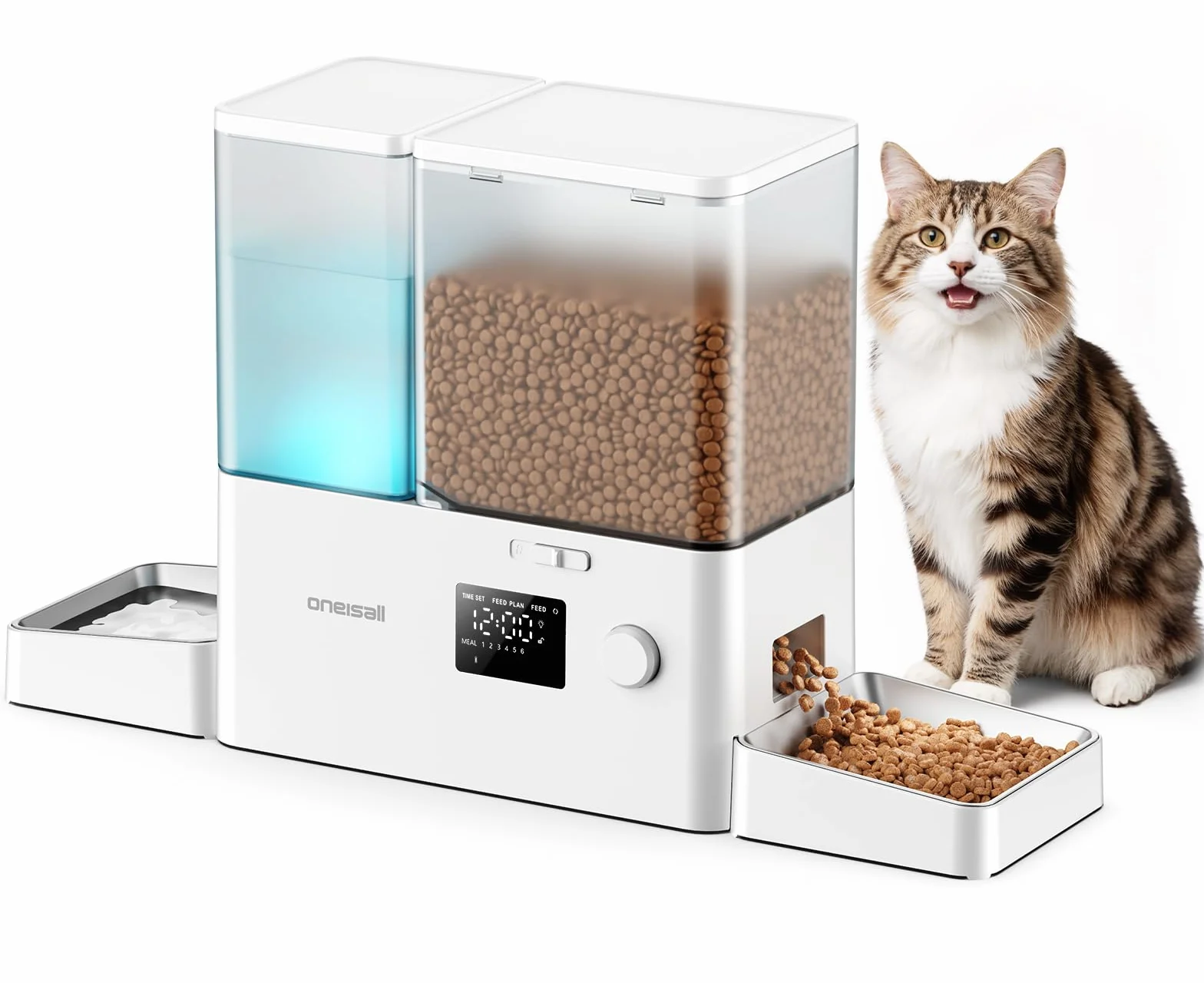 Oneisall Distributeur d'eau et d'alimentation Automatique pour Chat, 36 Tasses/8,5 L, 2 en 1, Grande Capacité