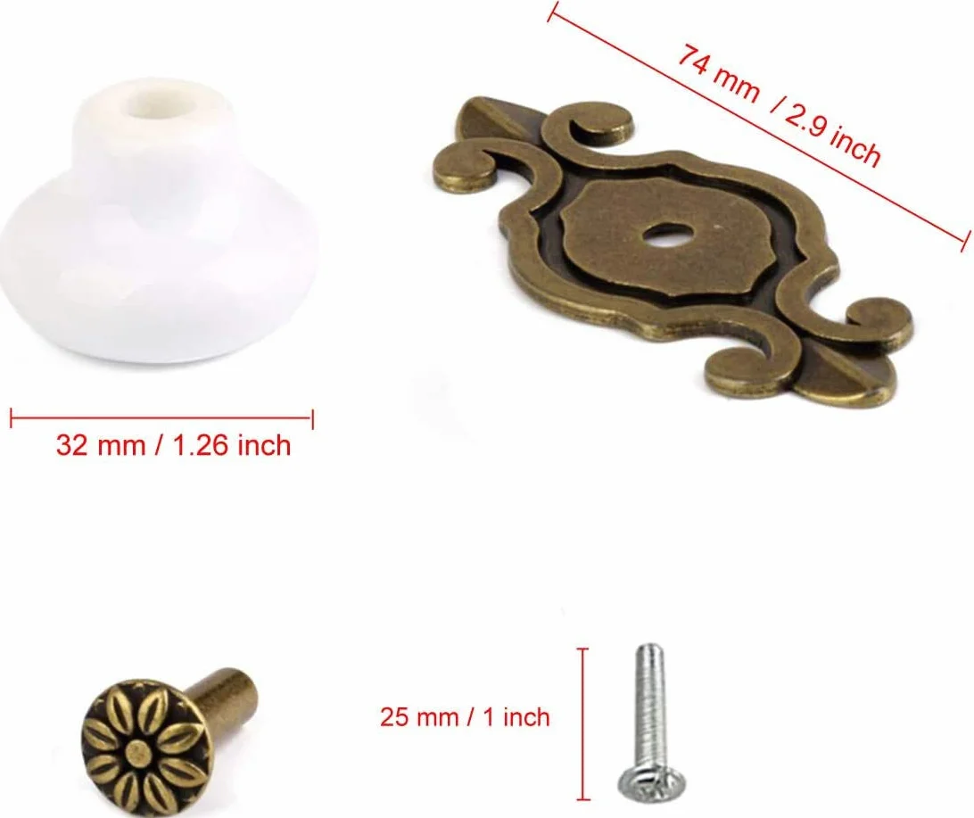 POFET Lot de 6 boutons ronds en céramique pour tiroir de commode - Rouge