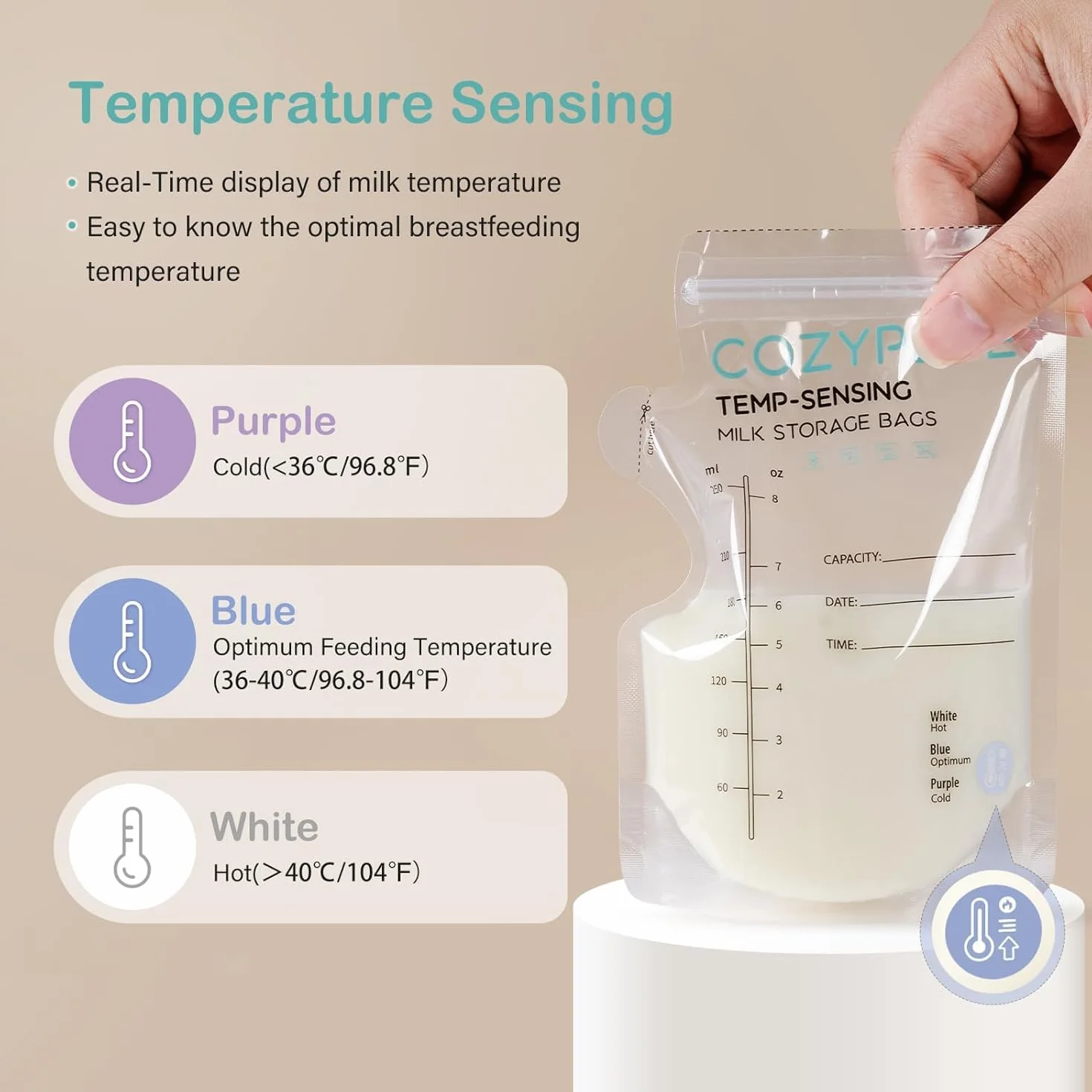 Sacs de Conservation du Lait Maternel 100 PCS 250ml avec Bec Verseur et Changement de Couleur Sensible à la Température