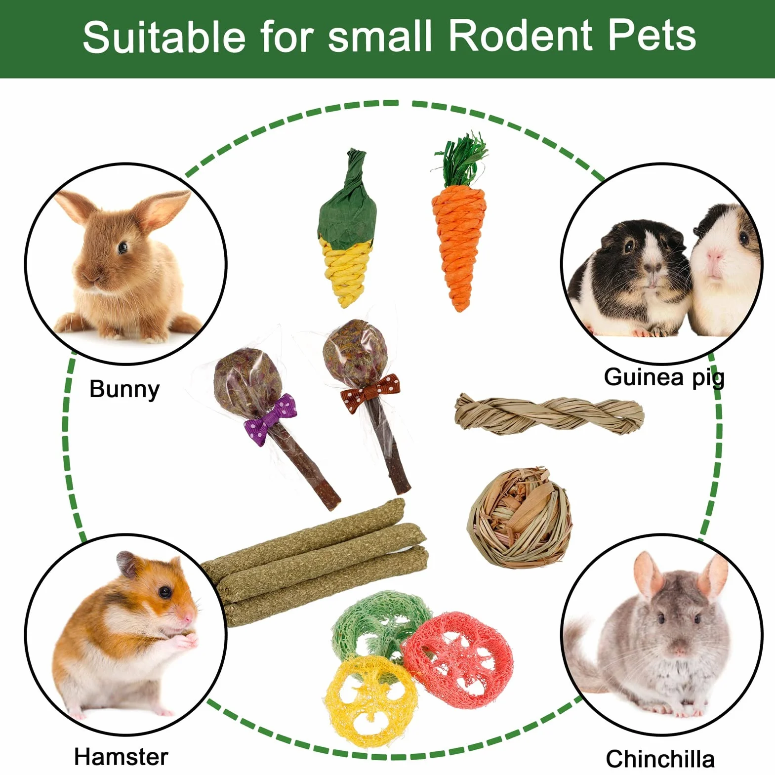 Jouet pour Lapin 17 Pcs Accessoire à Mâcher pour Cochon d'Inde Hamster Chinchilla Gerbille