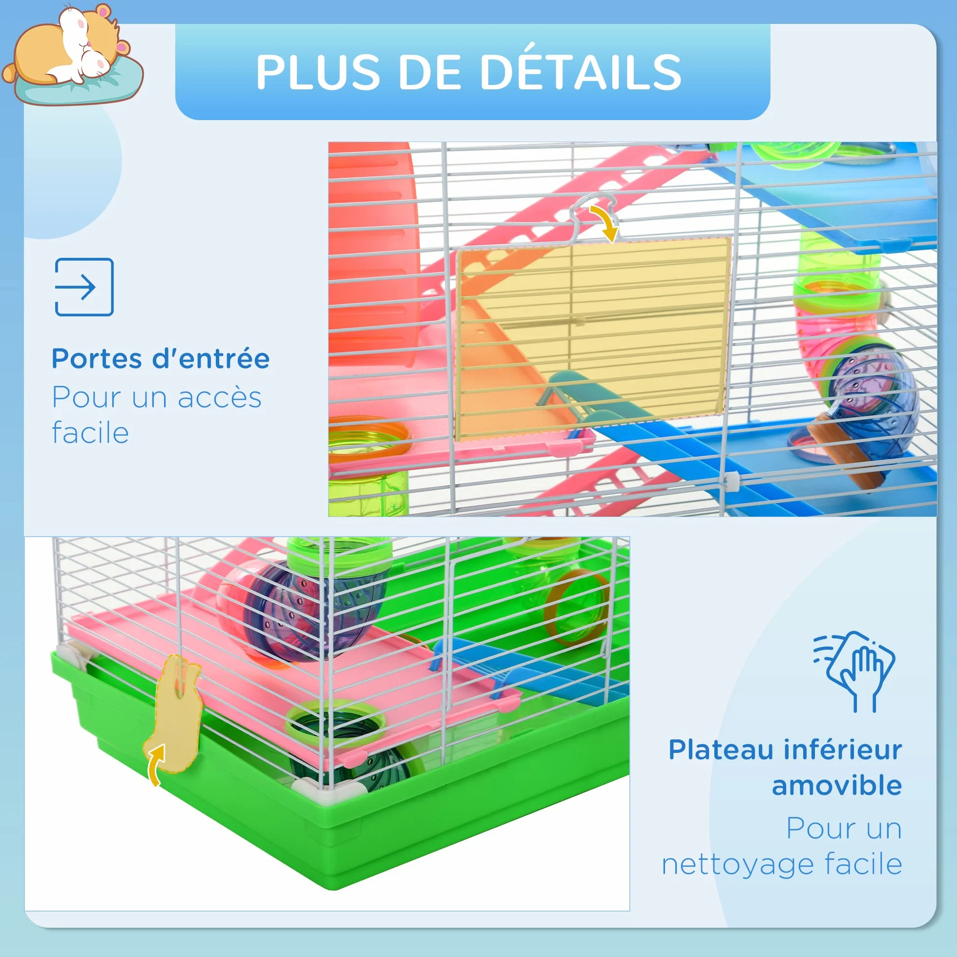 PawHut Cage pour Hamster Rongeur 4 étages avec Tunnels Mangeoire Roue Maison 46L x 30l x 58H cm Vert