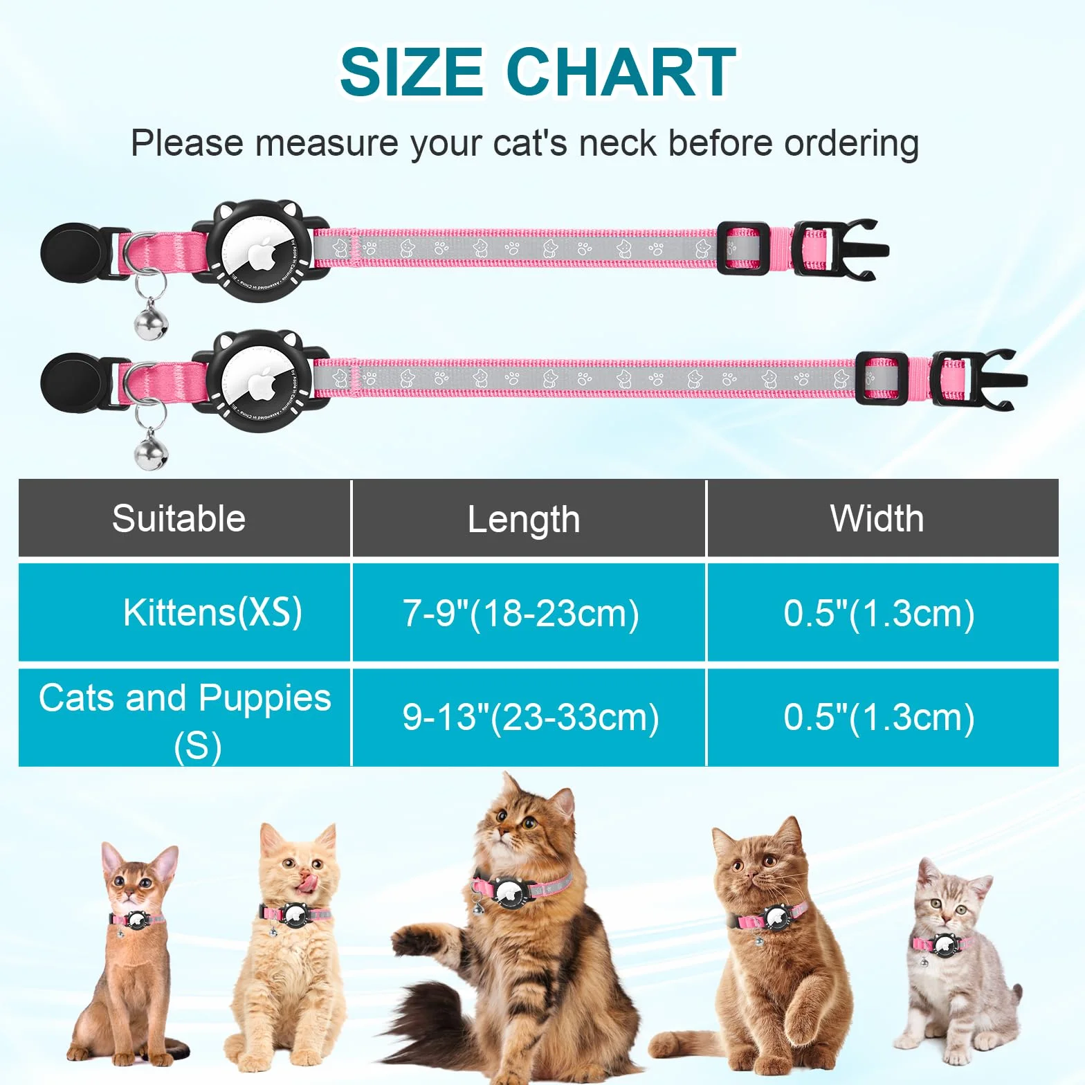 Collier Chat Réfléchissant Compatible Airtag Apple, Boucle Sécurité Anti étranglement pour Chaton