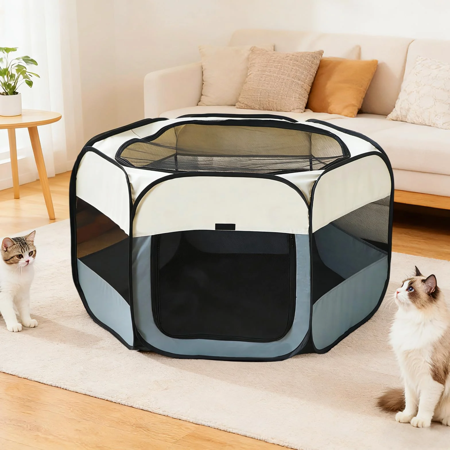 Parc pliable pour chiot 110 x 110 x 60 cm portable beige