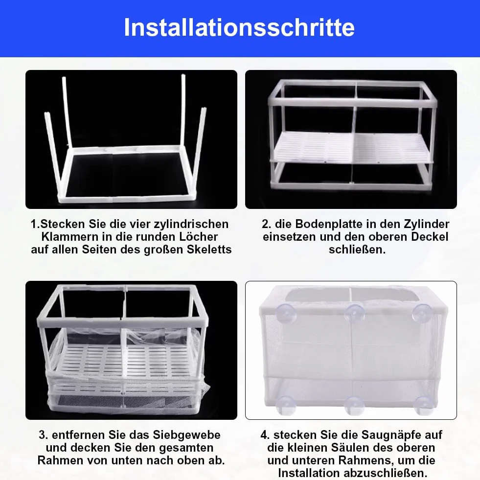 Bassin d'élevage 260 x 155 x 150 mm avec filet d'isolation et ventouses pour aquarium