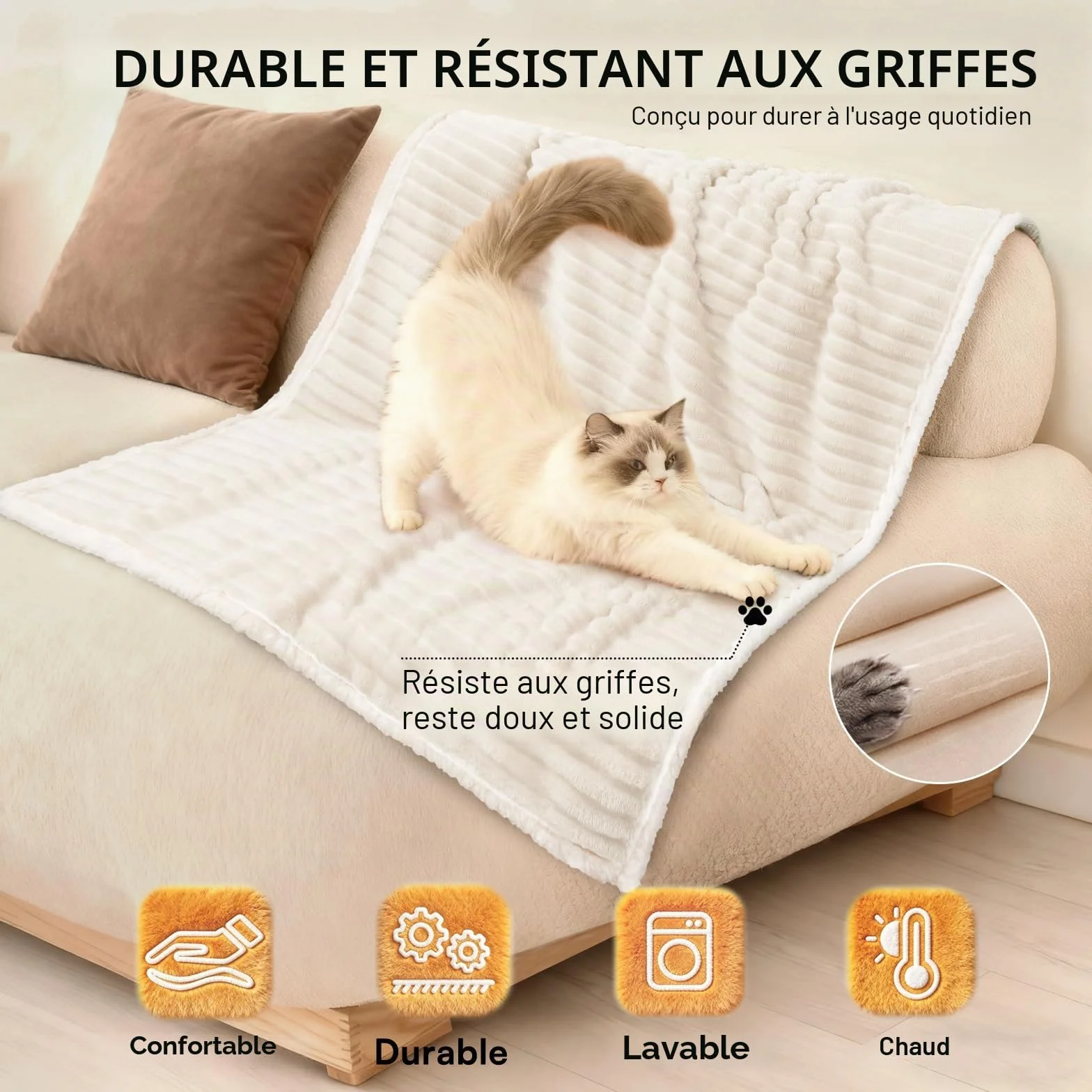 Luciphia Couverture Imperméable pour Chien Lavable en Machine Polaire Sherpa 71x102cm Beige