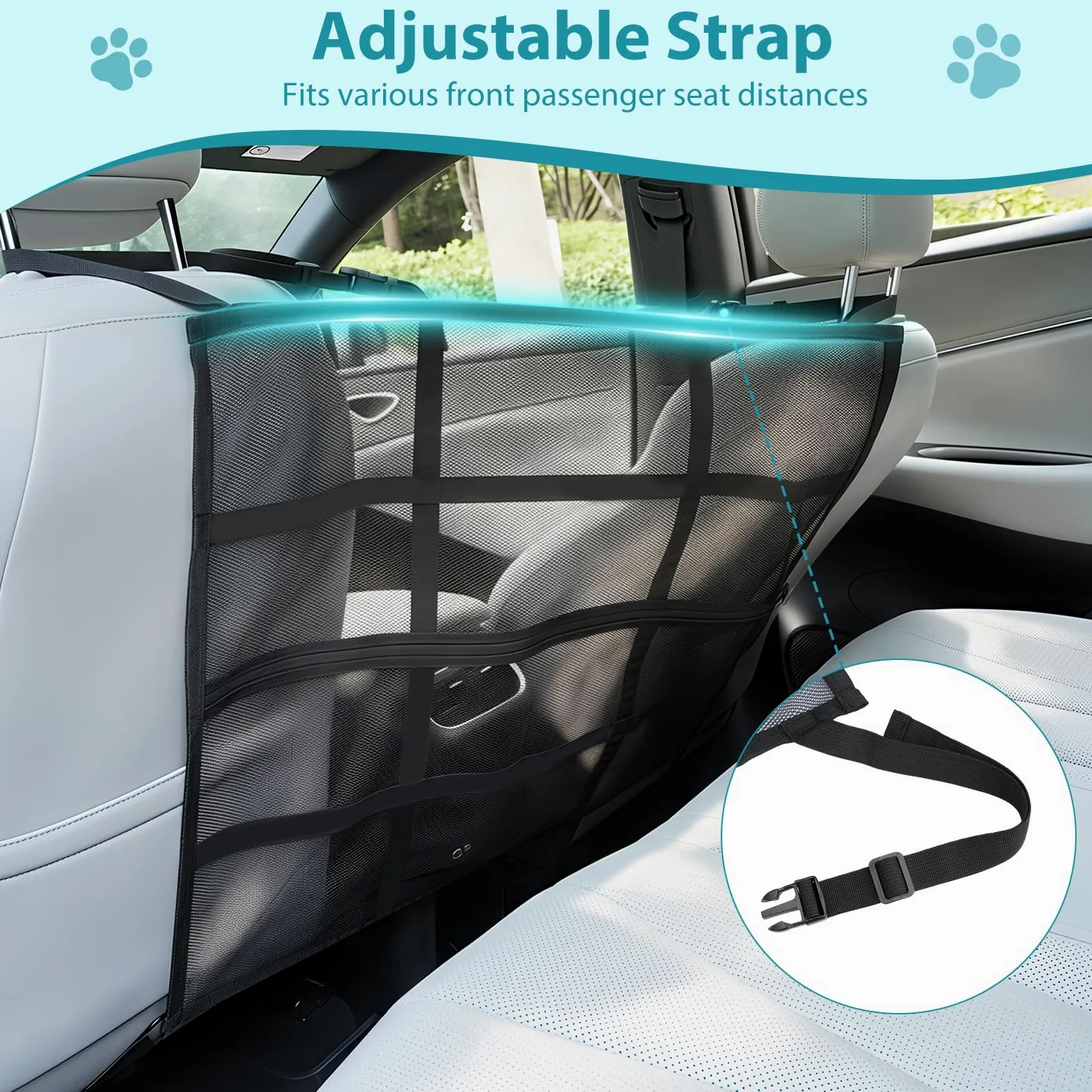 Barrière De Sécurité Pour Chien, Barrière Pour Animaux En Filet Double Épaisseur, Évite Que Le Chien Ne Saute Et Ne Distrait Le Conducteur, Facile À Installer Avec Sac De Rangement, 75 X 65 CM