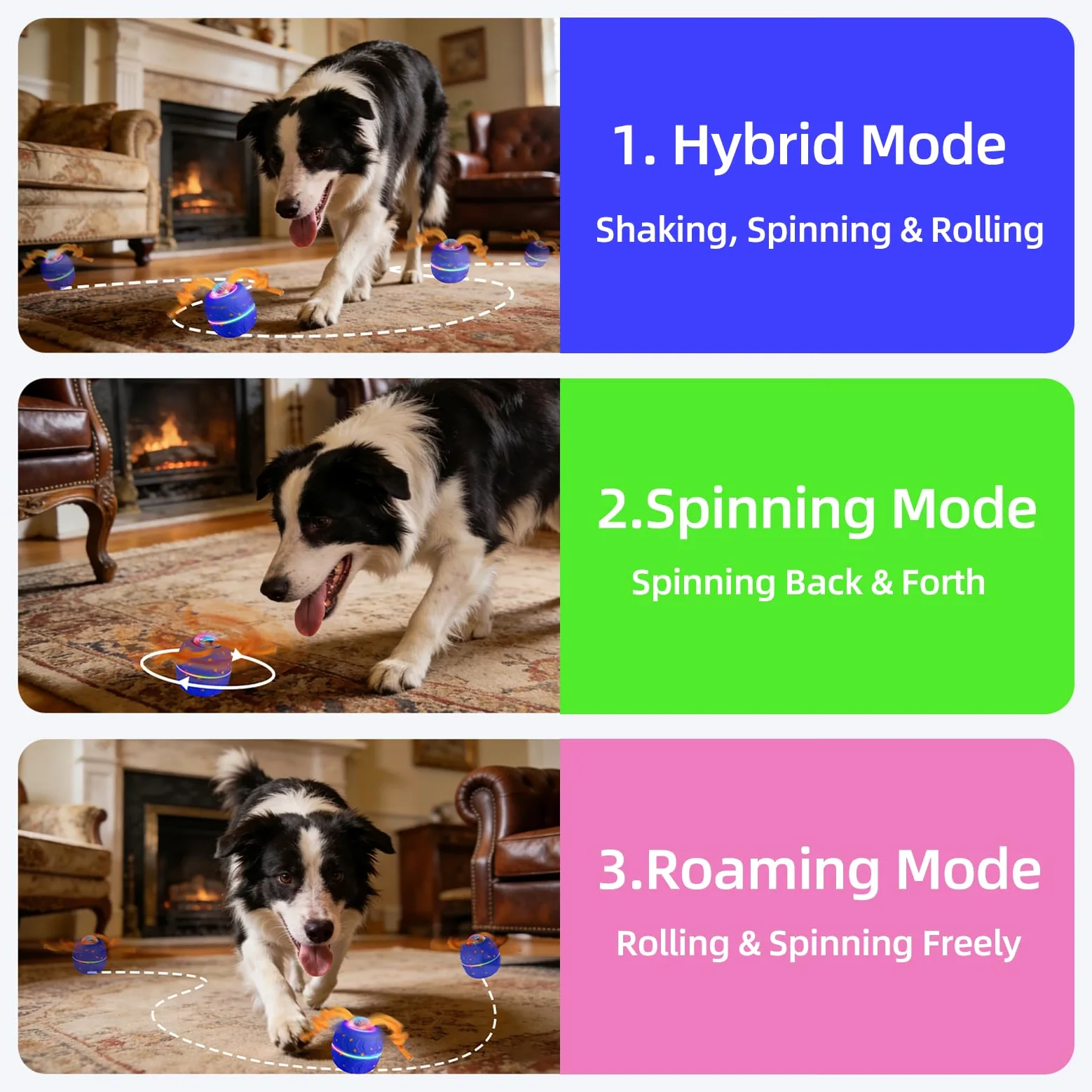 Balle Interactive pour Chien - Wicked Ball Rolly avec Queue & Aboiements, Jouet Intelligent pour Chien avec 3 Modes, E-TPU, Rechargeable USB-C, Lumières RVB, pour Chiens de Taille Moyenne à Grande