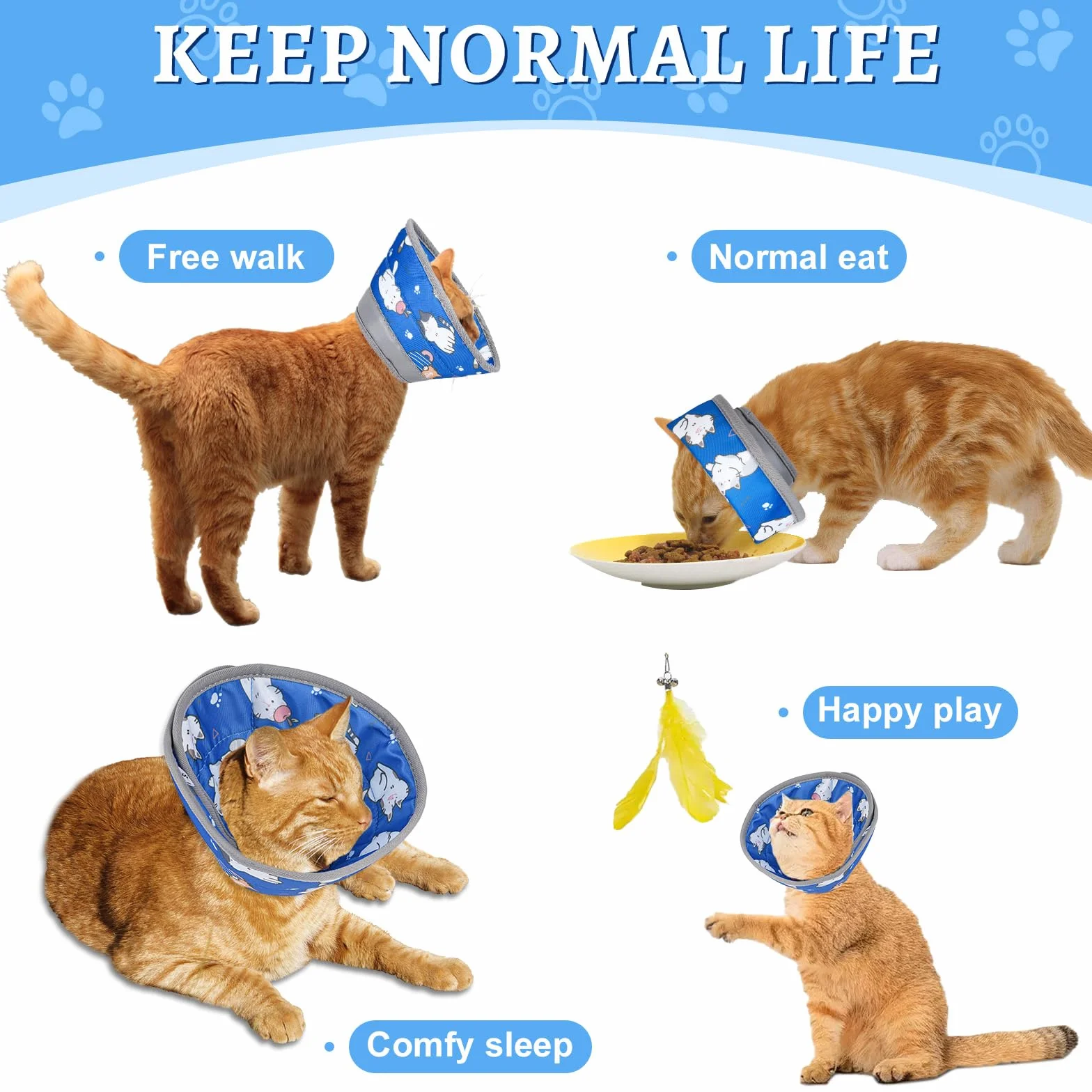 Collerette Chat Anti Léchage Réglable Doux Collier de Protection Souple Pliable Bleu S