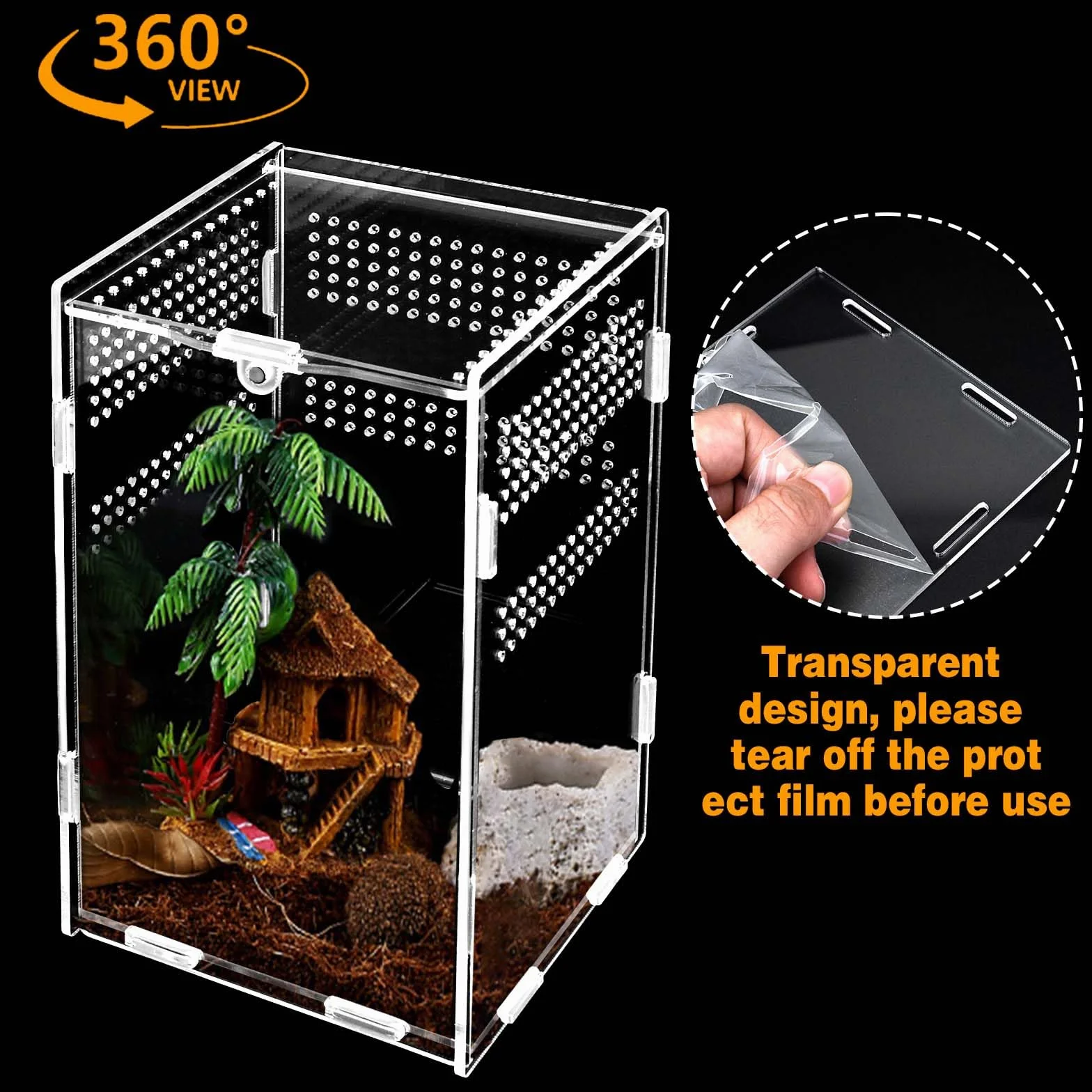Terrarium Acrylique 20x12x12cm Boîte Alimentation Insectes Pinces Coude Anti-Évasion Portable