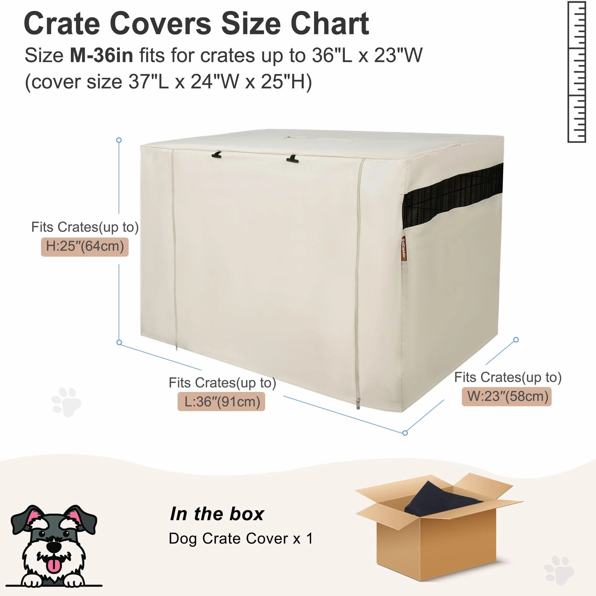 HiCaptain Housse de Cage en Polyester pour Chien 91,4 cm Brun Clair