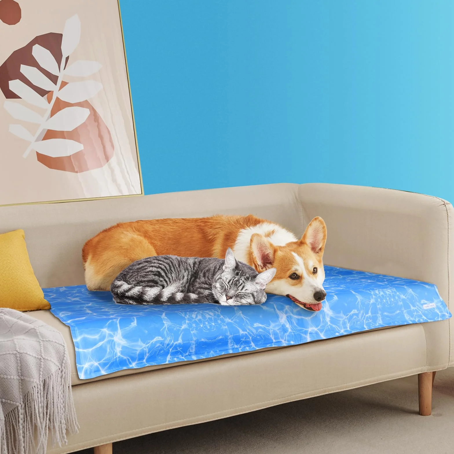 Nobleza Tapis de Refroidissement pour Chiens 65x50cm Bleu Auto-refroidissant Gel Non-Toxique
